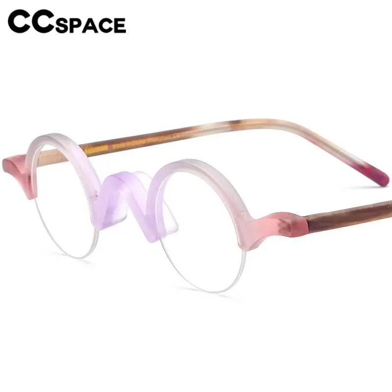 CCspace Unisex Semi-Rim Round Acetate Eyeglasses 56883 - Lightweight & Durable Frame for Men & Women - Perfect for Reading, Work & Everyday Wear