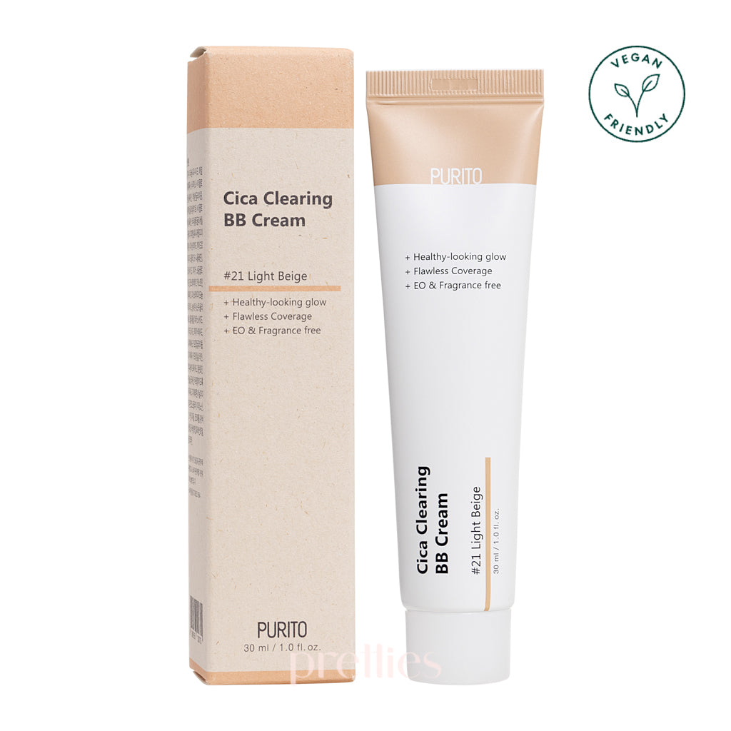 PURITO Cica Clearing BB Cream SPF 30 - #21 Light Beige 30ml | Korean Skincare, Full Coverage Foundation with Centella Asiatica | Perfect for Daily Wear & Sensitive Skin Care