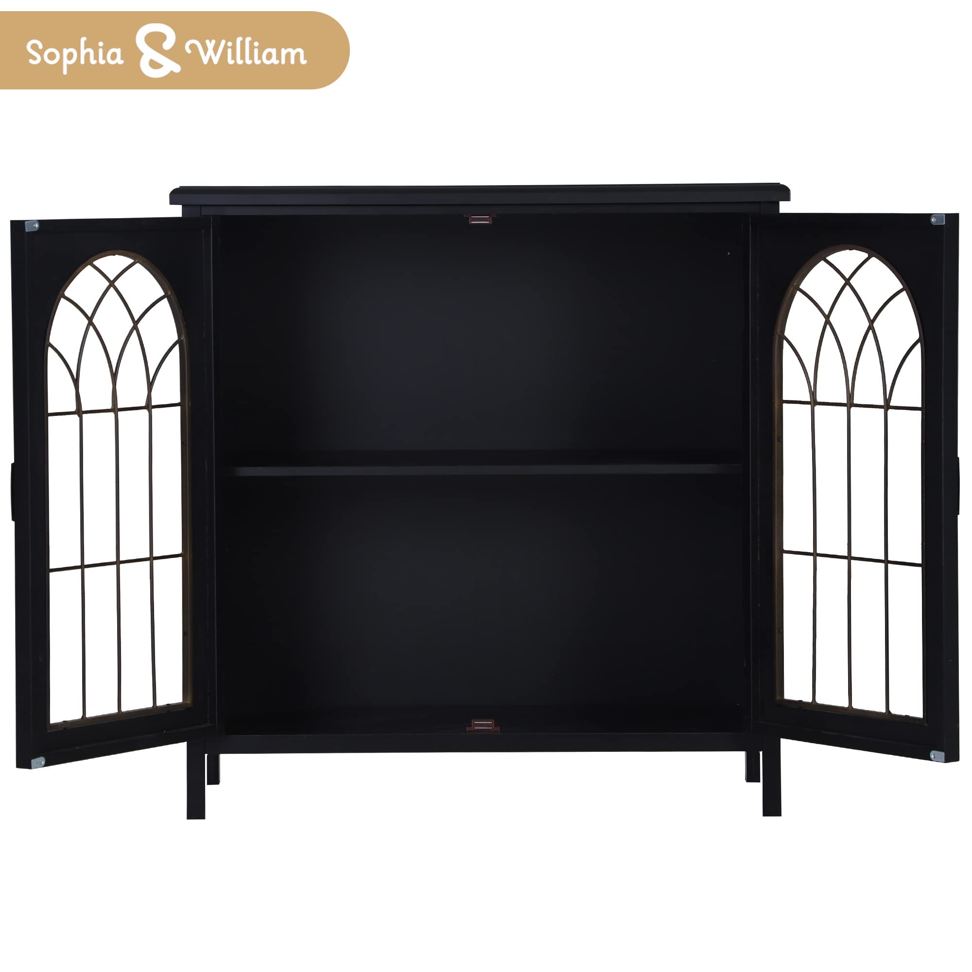 Sophia & William Sideboard Buffet Cabinet - Modern Accent Storage with Metal Church Window Doors for Kitchen, Dining Room & Entryway - Dark Grey Finish | Perfect for Home Decor, Entertaining & Organization