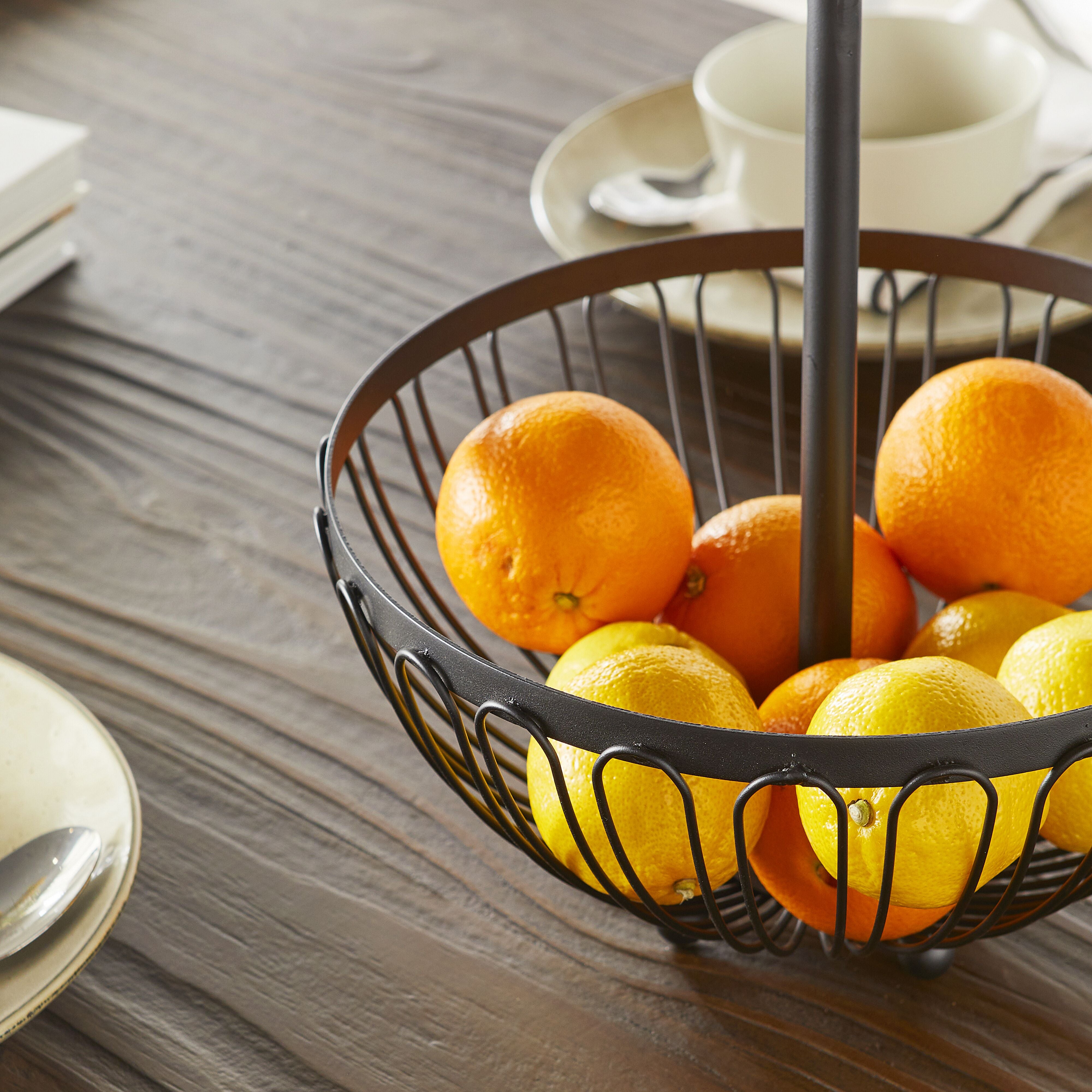 2-Tier Black Fruit Basket - 30x43x30cm Kitchen Counter Organizer for Fresh Fruits & Vegetables | Perfect for Dining Table, Pantry, and Home Decor
