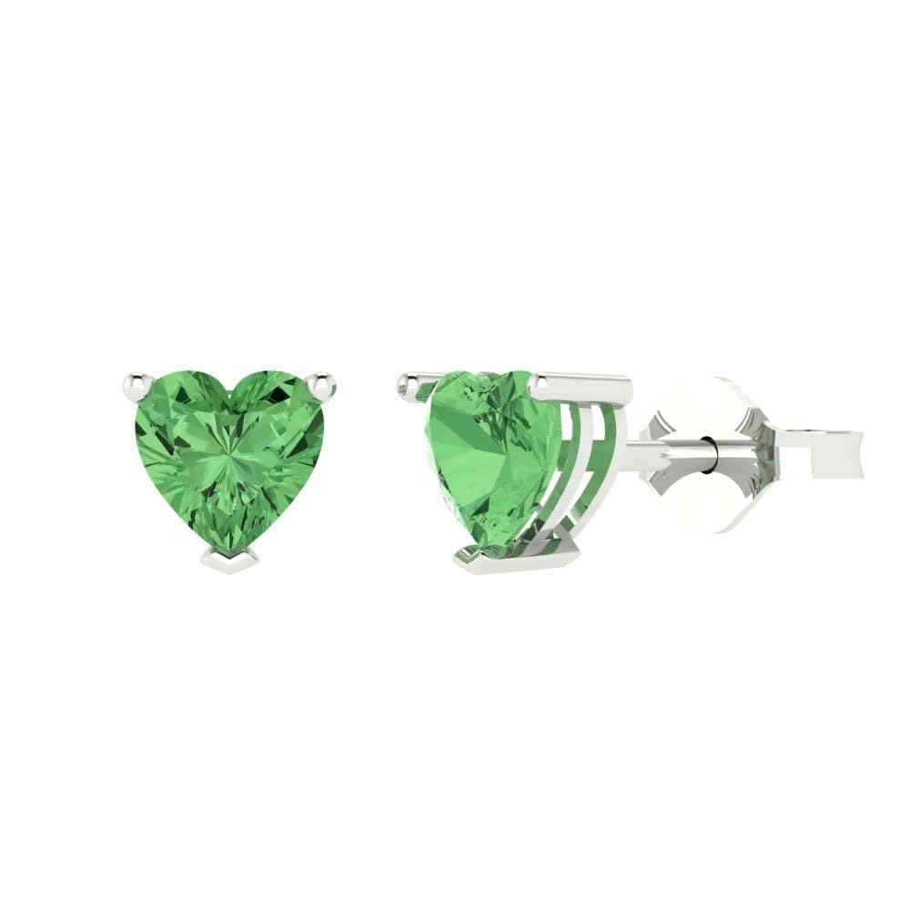 1.50ct Heart Cut Green Nano Simulated Diamond Stud Earrings in 14K White Gold - Anniversary Gift for Her, Valentine's Day Jewelry, Push Back Earrings for Women