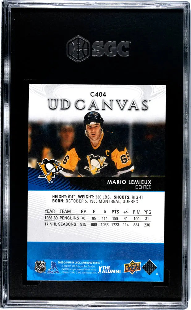 2023-24 Upper Deck Extended Series Mario Lemieux UD Canvas Hockey Card - SGC 10 Gem Mint - Perfect for Collectors & Hockey Fans - Display in Home, Office or Man Cave