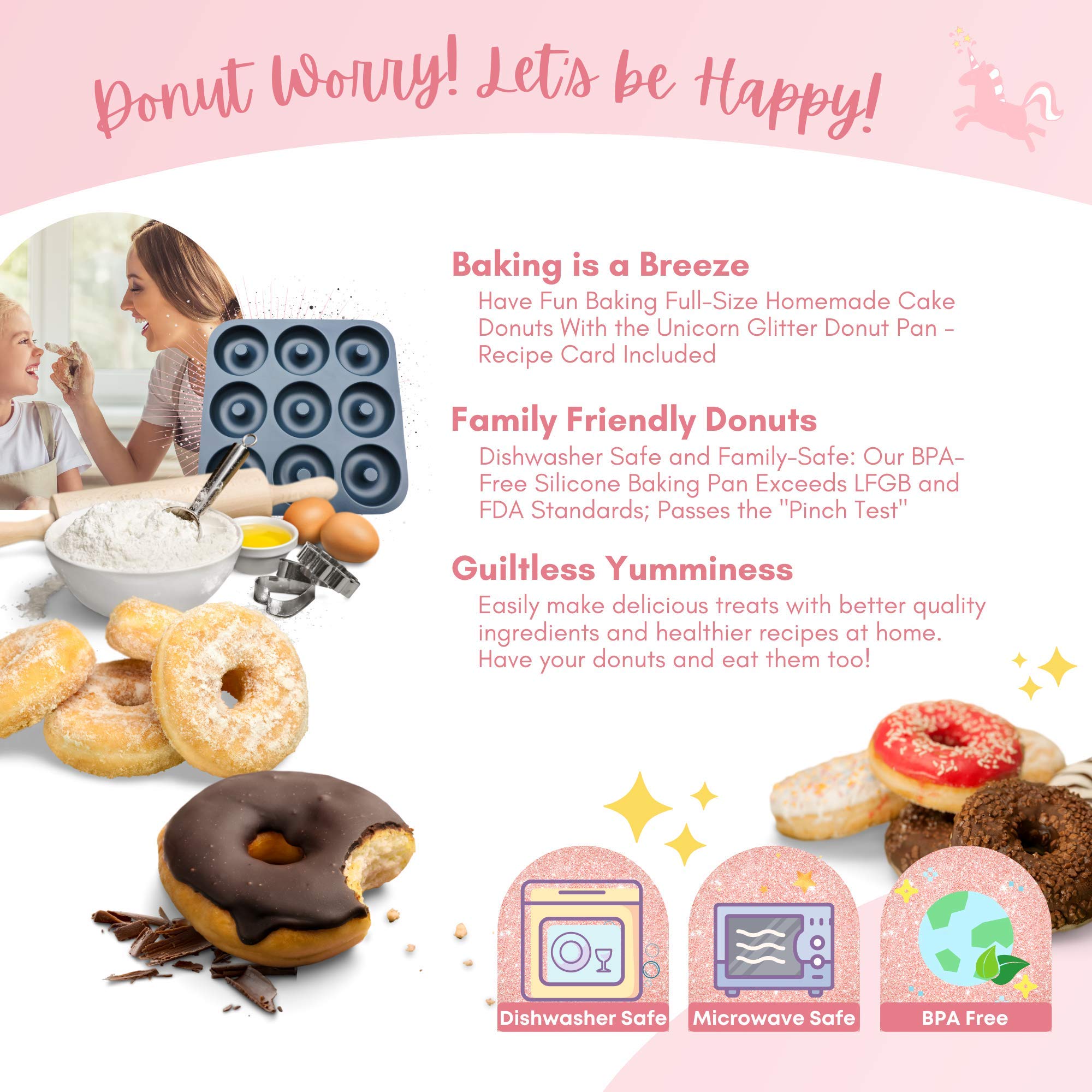 Non-Stick Silicone Donut Pan - 9-Cavity Large Donut Mold, LFGB Certified & Oven/Dishwasher/Freezer Safe - Perfect for Baking Homemade Donuts, Cupcakes & Muffins | Great for Parties, Breakfast & Desserts | by Unicorn Glitter LLC (Navy Blue)