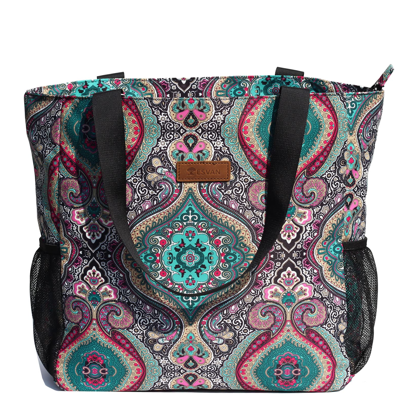 ESVAN Original Floral Waterproof Large Tote Bag for Women - Durable Gym, Beach & Travel Shoulder Bag - Spacious Everyday Carryall for Work, Shopping & Vacation
