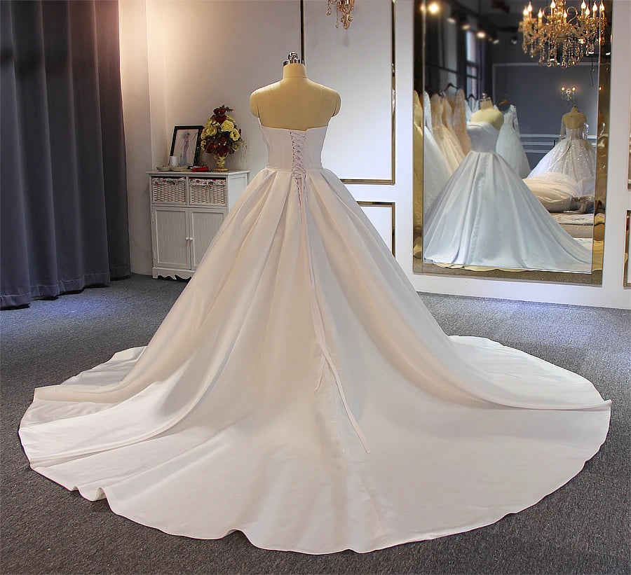 Elegant Affordable Satin Wedding Dress - Simple Bridal Gown Ball Gown for Bride | Perfect for Church Ceremony, Beach Wedding & Reception Party