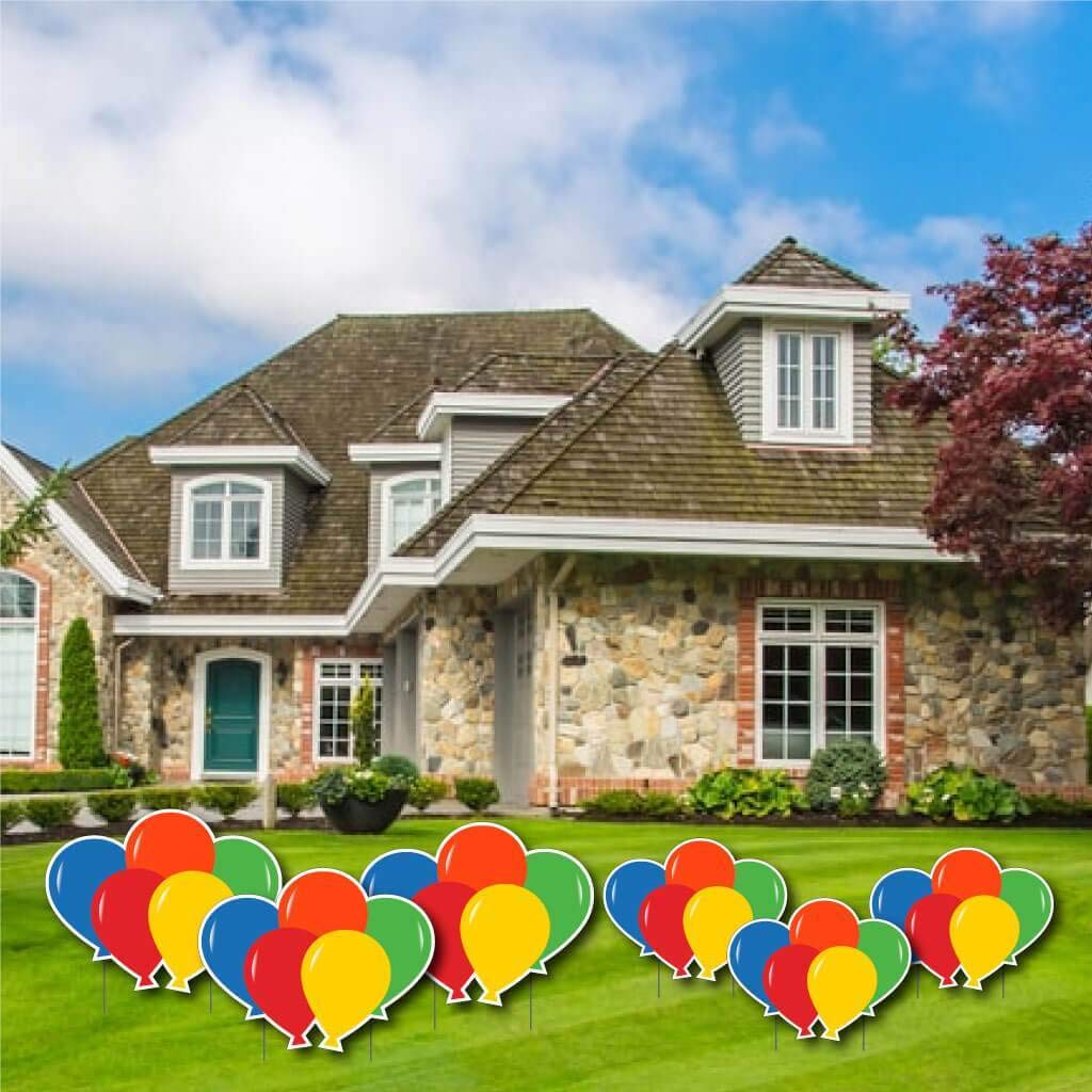 VictoryStore Outdoor Yard Decorations - Balloon Clusters Yard Signs Set of 6 with 2 Stakes Each | Weather-Resistant Garden & Lawn Decor for Parties, Holidays & Home Decoration