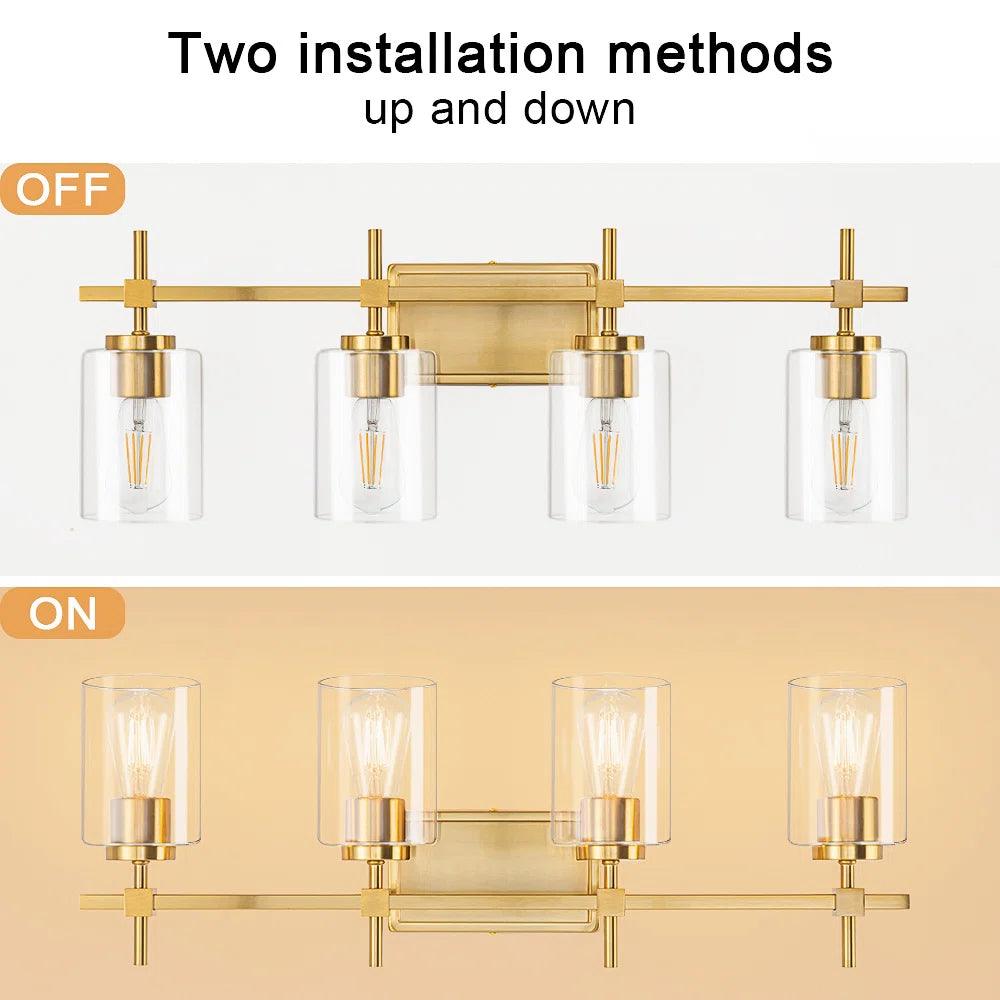 Jasper Black & Gold Clear Glass 4-Light Bathroom Vanity Light Fixture - Modern Elegant Lighting for Bathroom, Powder Room & Dressing Area