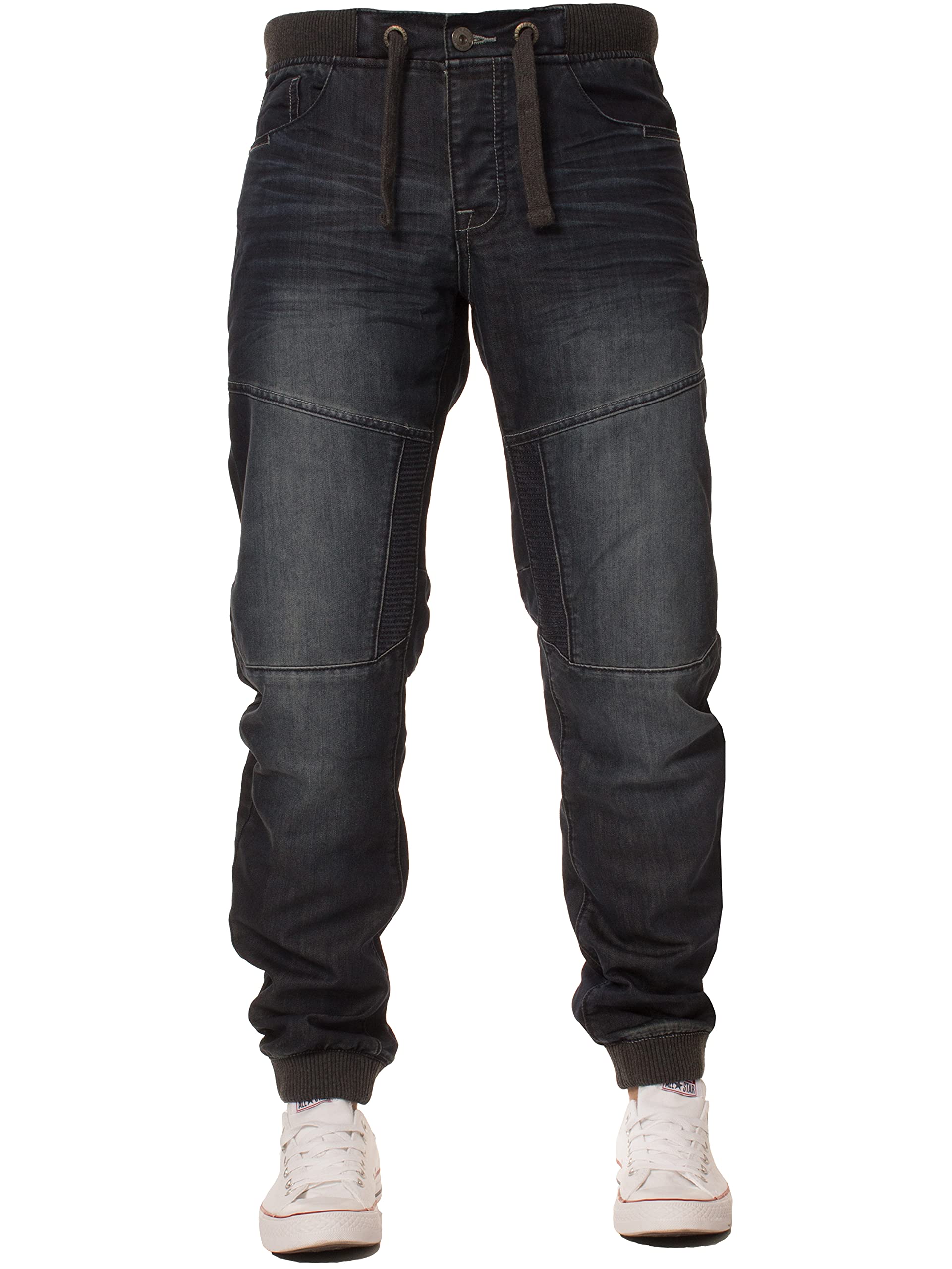 Enzo Men's Stretch Denim Joggers - Black Slim Fit Cuffed Ankle Jeans for Casual Wear | Big & Tall Sizes 28-46 | Perfect for Streetwear, Work & Weekend Outfits