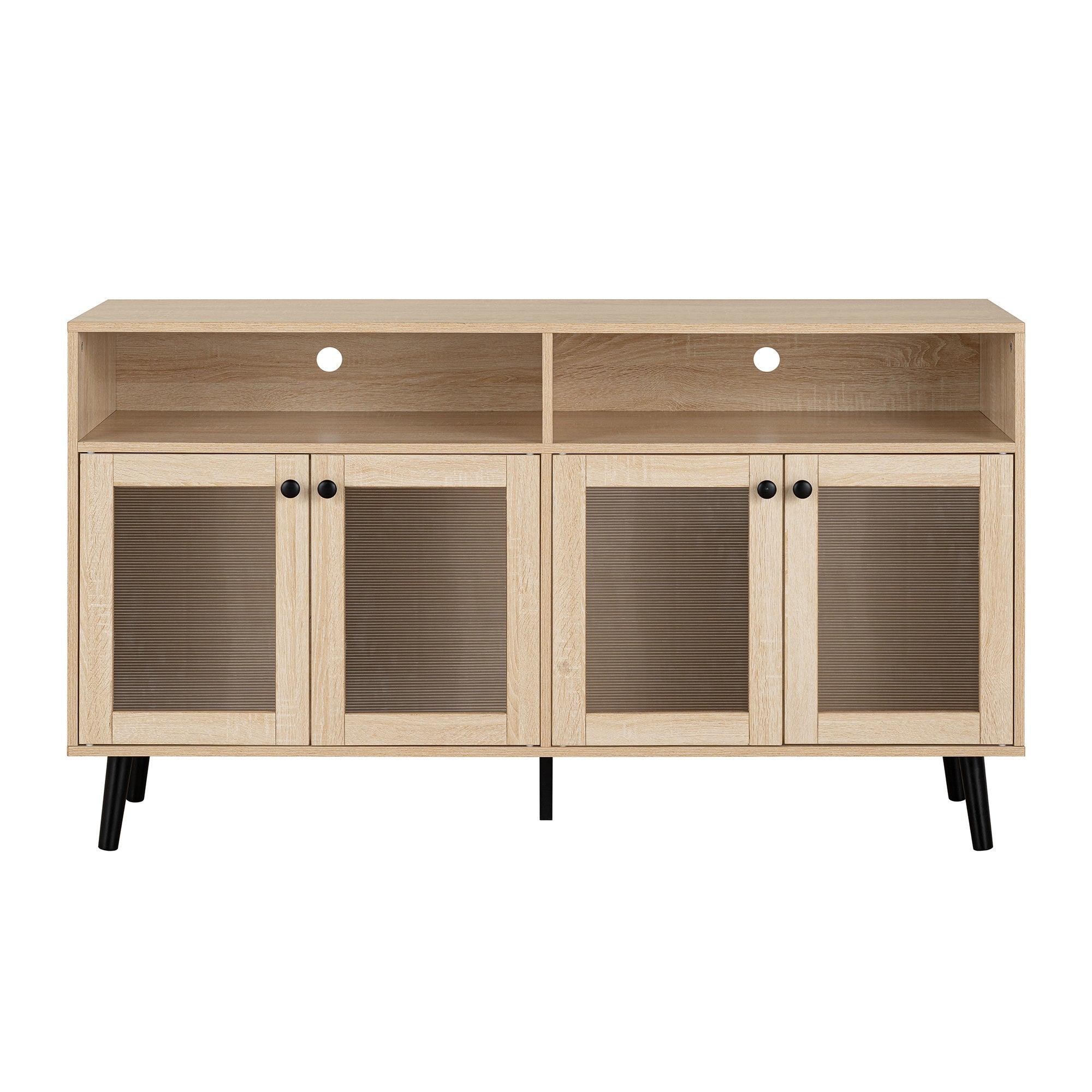 Mid Century Modern TV Stand 56 Inch - Evans Open Shelf Entertainment Center with Storage Cabinets for Living Room & Bedroom - Perfect for Home Theater Setup & Media Organization