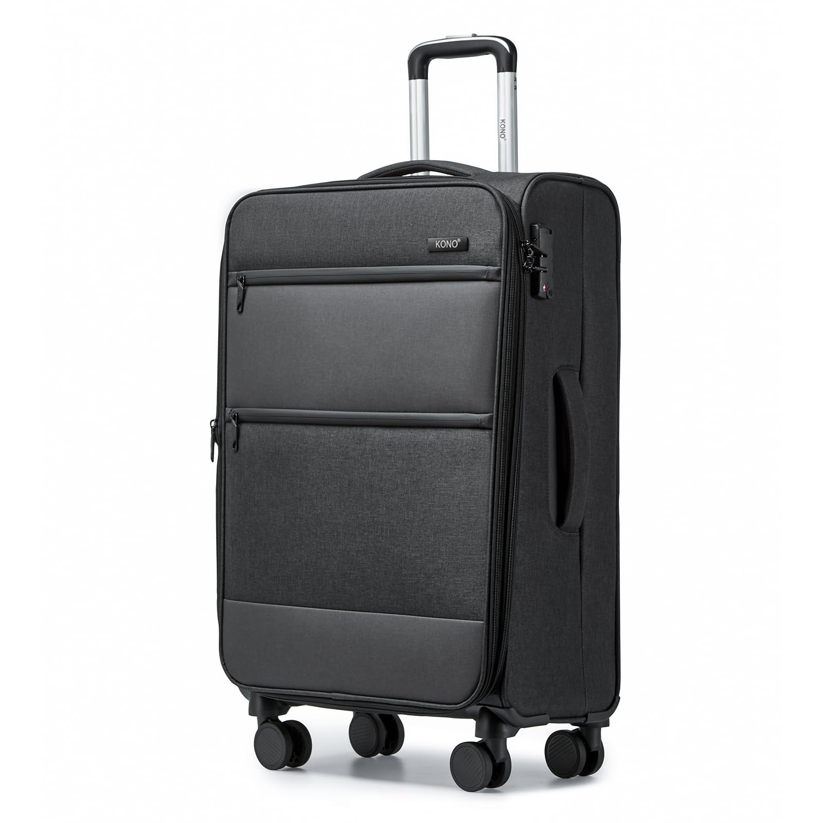 Kono Softside Expandable Checked Luggage 28 Inch - Lightweight Spinner Suitcase with 4 Drop-Resistant Wheels, Black - Perfect for International Travel, Business Trips & Family Vacations