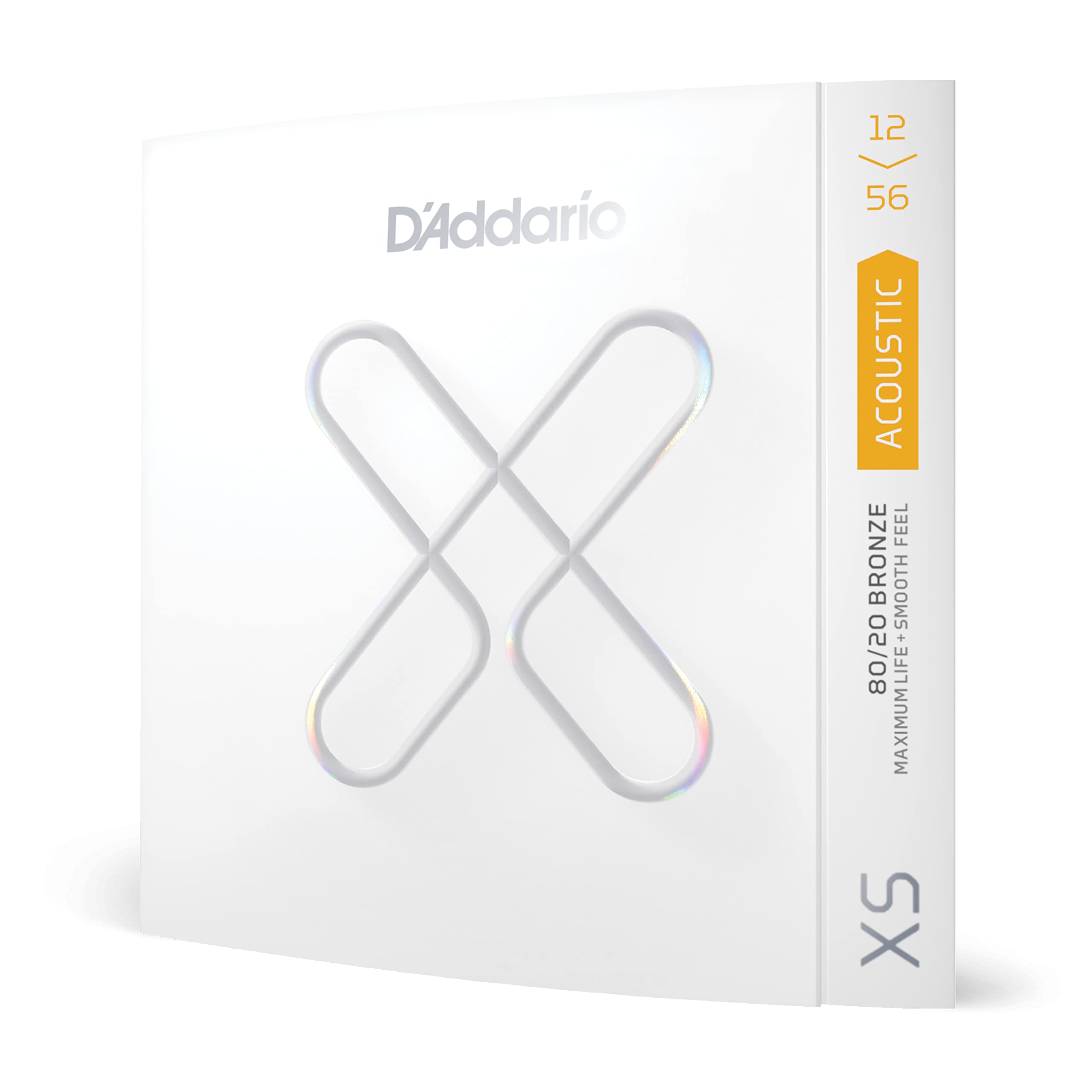 D'Addario XSABR1256 XS 80/20 Bronze Coated Acoustic Guitar Strings - Light Top/Medium Bottom Gauge 12-56, 6-String Set (Pack of 1) - Perfect for Studio Recording, Live Performances & Extended Playability