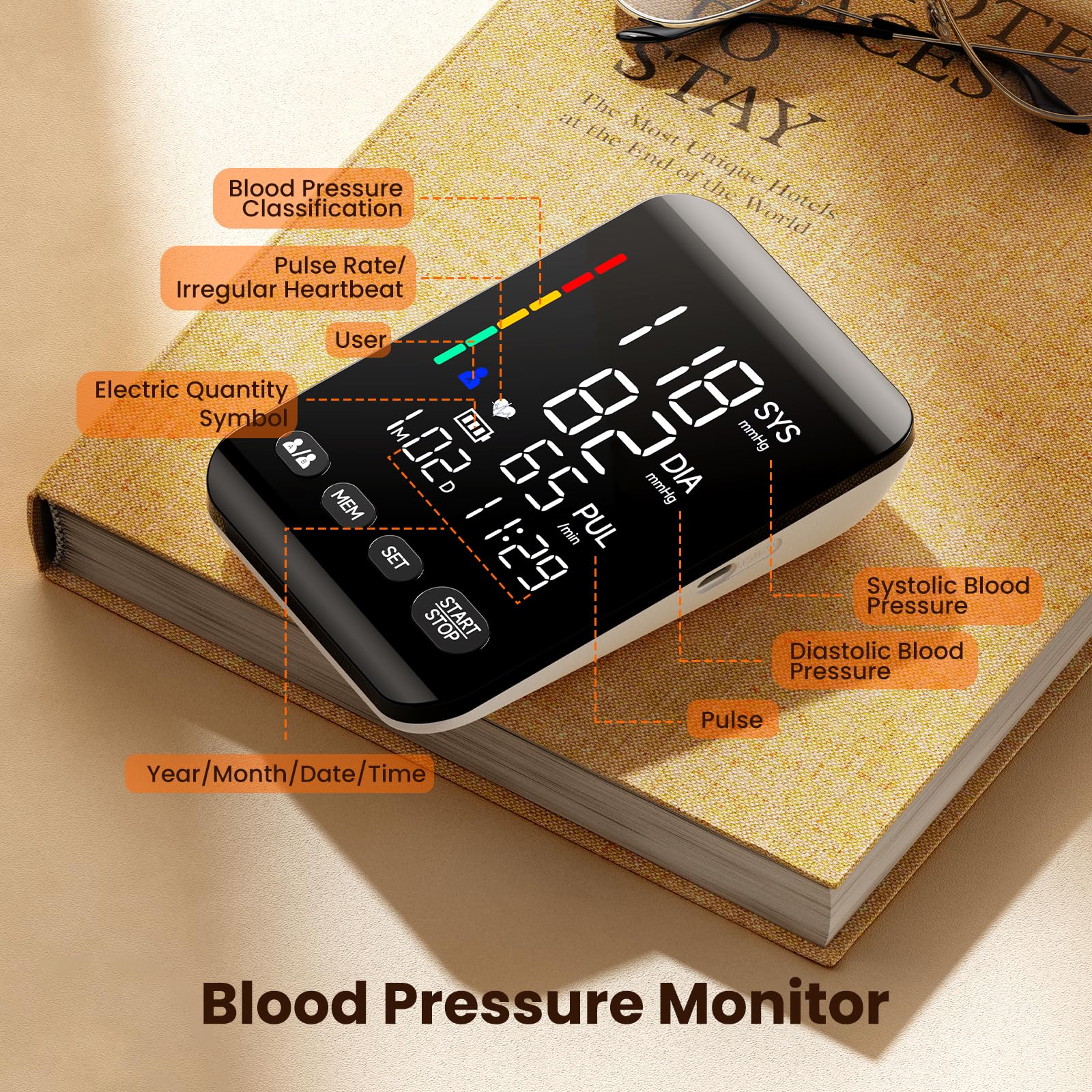 **Automatic Upper Arm Blood Pressure Monitor for Home Use - Adjustable Cuff (8.6''-16.5''), Backlit LED Display, 2x199 Memory Sets for 2 Users, Dual Power Supply - Ideal for Health Tracking & Family Care**