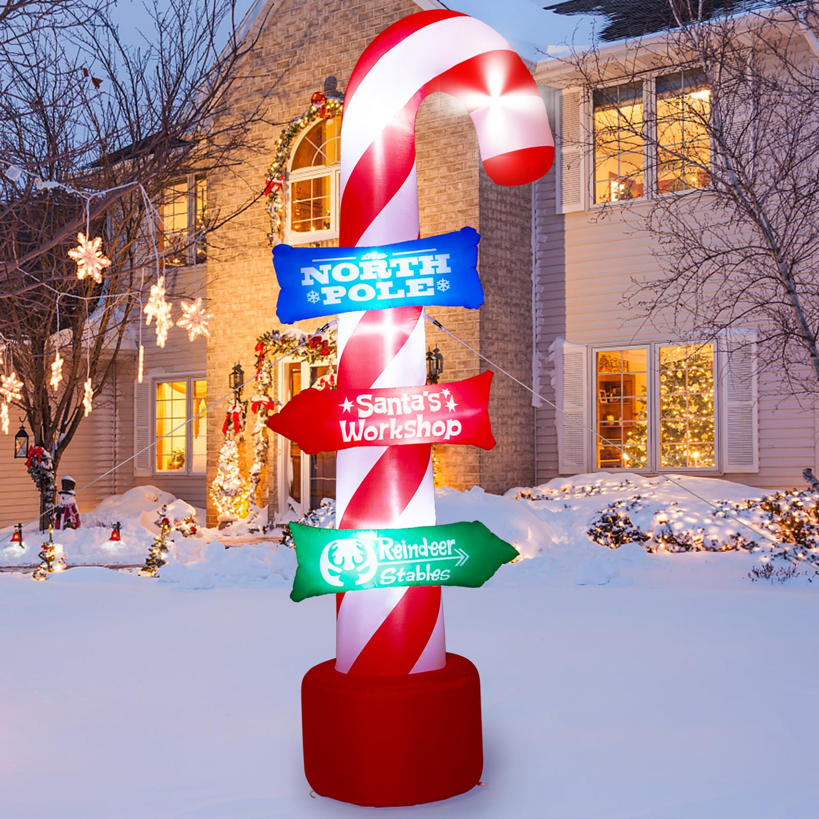 8FT Outdoor Inflatable Christmas Candy Canes with LED Lights - Holiday Yard Decorations for Xmas, Halloween, Winter Party & Home Decoration