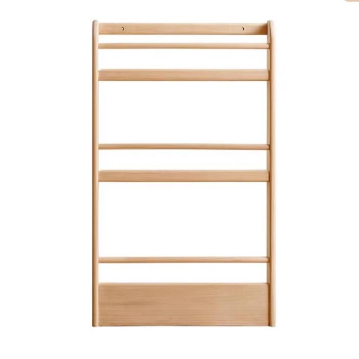 Popar Solid Wood Wall Mounted Bookshelf - Kids Book Storage Organizer for Nursery, Playroom & Classroom - Perfect for Children's Books, Toys & Decor