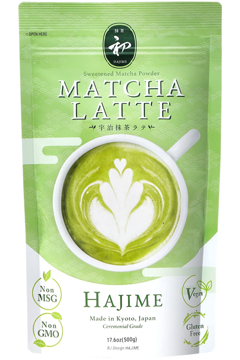 BJDesign Sweetened Matcha Green Tea Powder 'HAJIME' - Authentic Japanese Origin, Non-GMO, Vegan & Gluten Free (1.1lb) - Perfect for Lattes, Baking & Healthy Smoothies