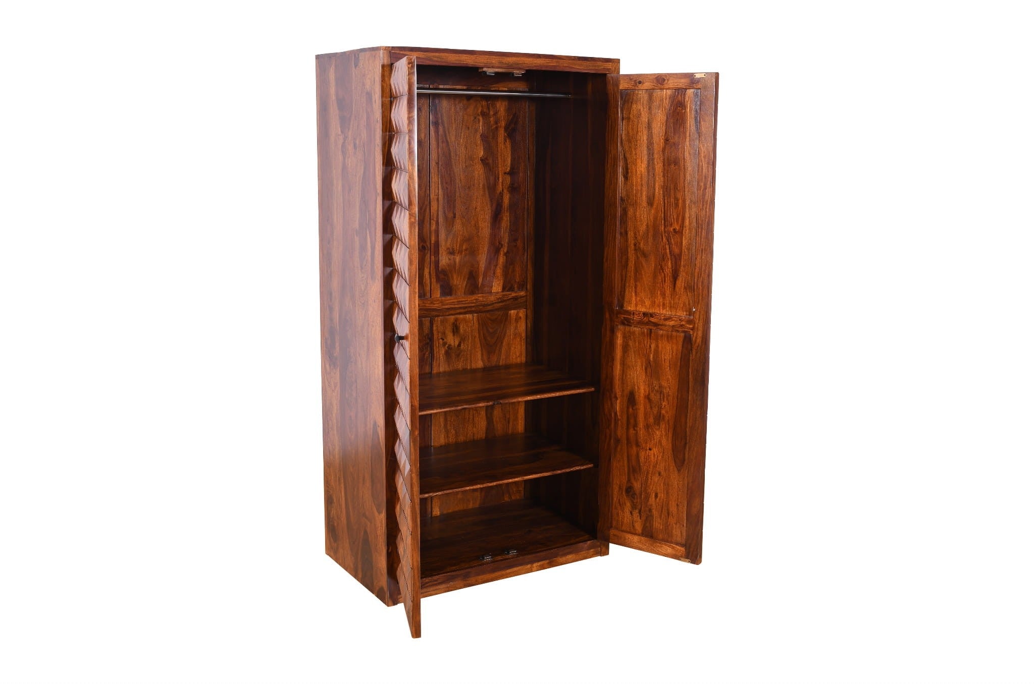 Premium Solid Sheesham Wood Wardrobe Cabinet - Handcrafted Indian Diamond Design - 100x50x200cm (39x20x79 inches) - Luxury Bedroom Storage for Clothes, Shoes & Accessories