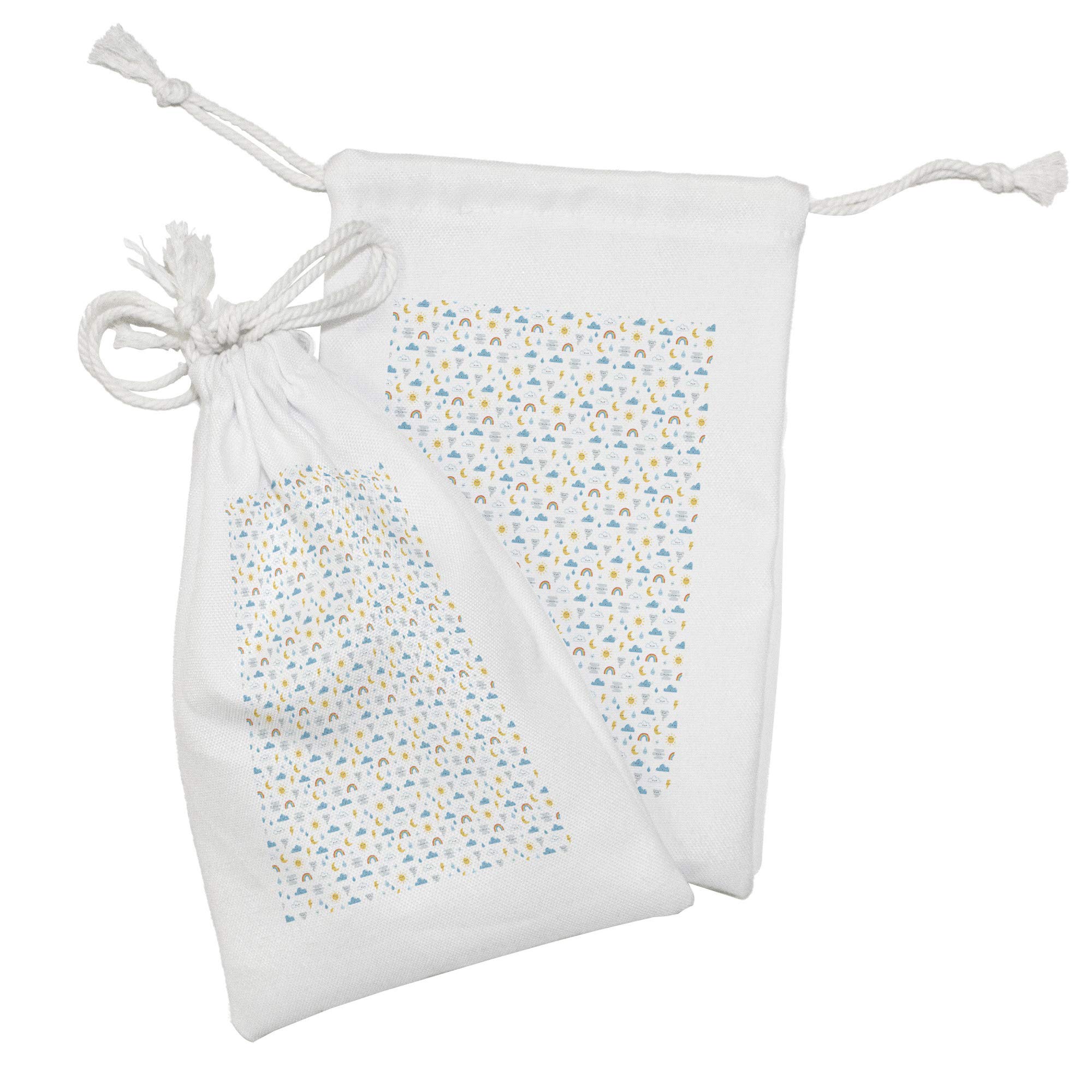 Ambesonne 2-Pack Sun Fabric Pouch Set - Funny Weather Clouds Moon Rainbow Print Drawstring Bags (9