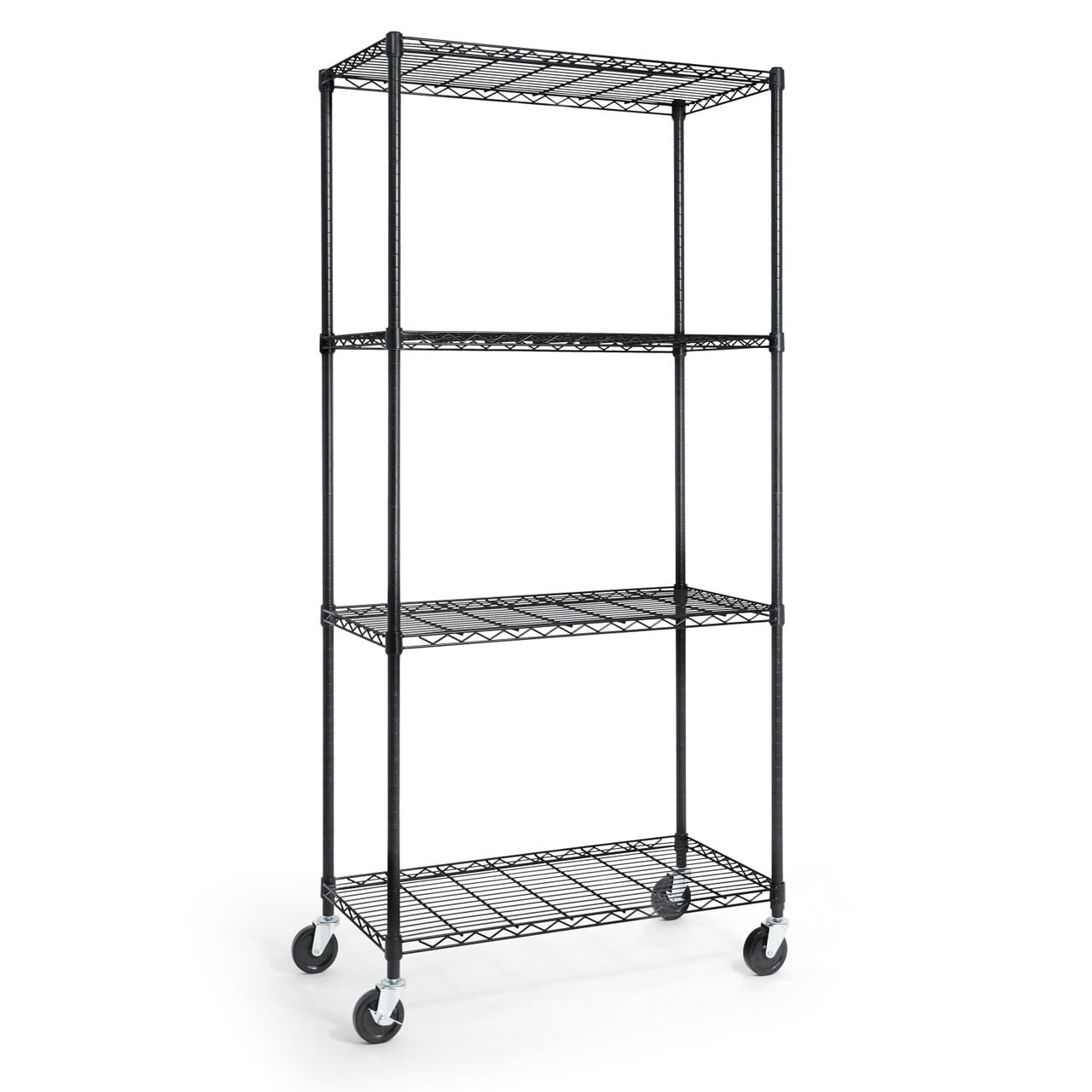 Heavy Duty Adjustable 4-Tier Commercial Wire Shelving with Wheels & Leveling Feet - NSF Certified Metal Utility Rack for Kitchen, Garage & Storage (Black, 36
