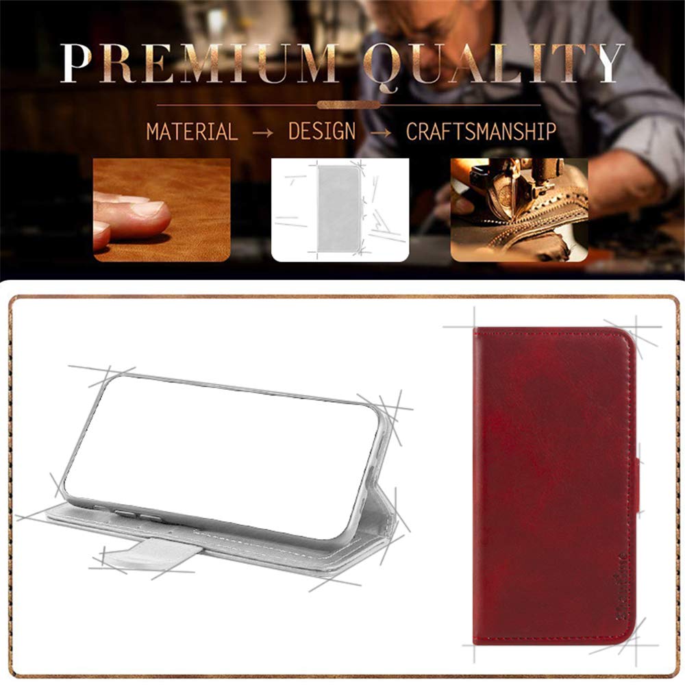 Premium Huawei Honor Holly 3 Leather Wallet Case - Magnetic Flip Cover with Cash & Card Slots & Soft TPU Back for Huawei Y6 II (Red) | Perfect for Business, Travel & Everyday Protection