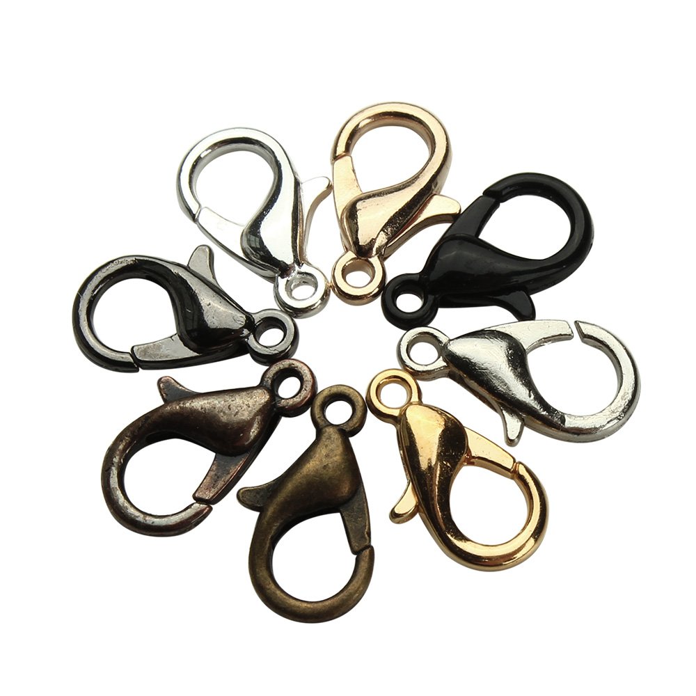 Linsoir 12mmX6mm Alloy Lobster Claw Clasps for Jewelry Making - Gold, Silver, Red Copper, Black, Gun Black, Rhodium Tone (50pcs/Bag) - Perfect for Necklaces, Bracelets, DIY Crafts & Jewelry Repair