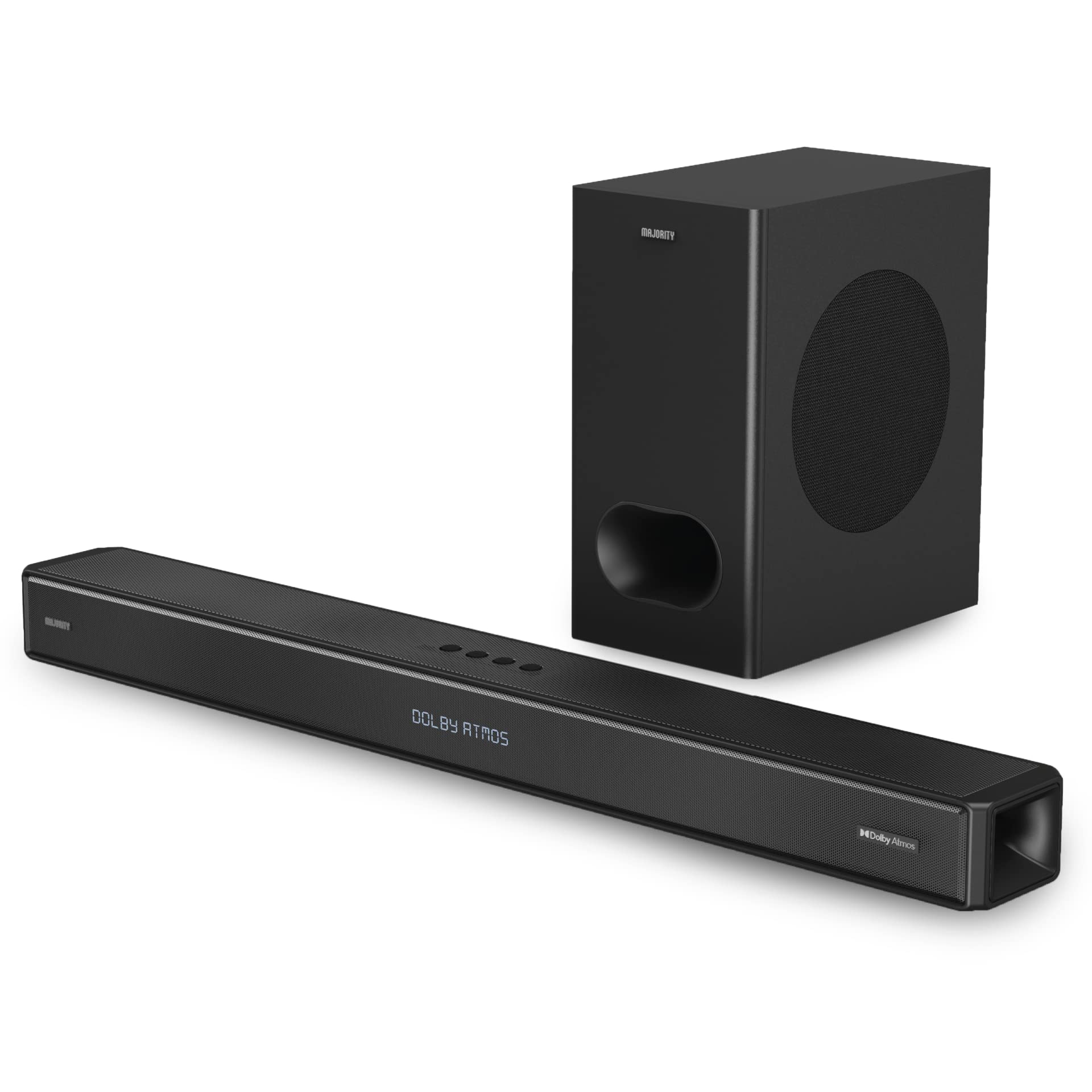 Majority Sierra 2.1.2 Dolby Atmos Soundbar with Wireless Subwoofer - 400W Powerful TV Sound Bar for Home Theater | 3D Audio with Up-Firing Atmos Speakers | HDMI ARC, Bluetooth, USB & AUX | Perfect for Movie Nights & Gaming Setup