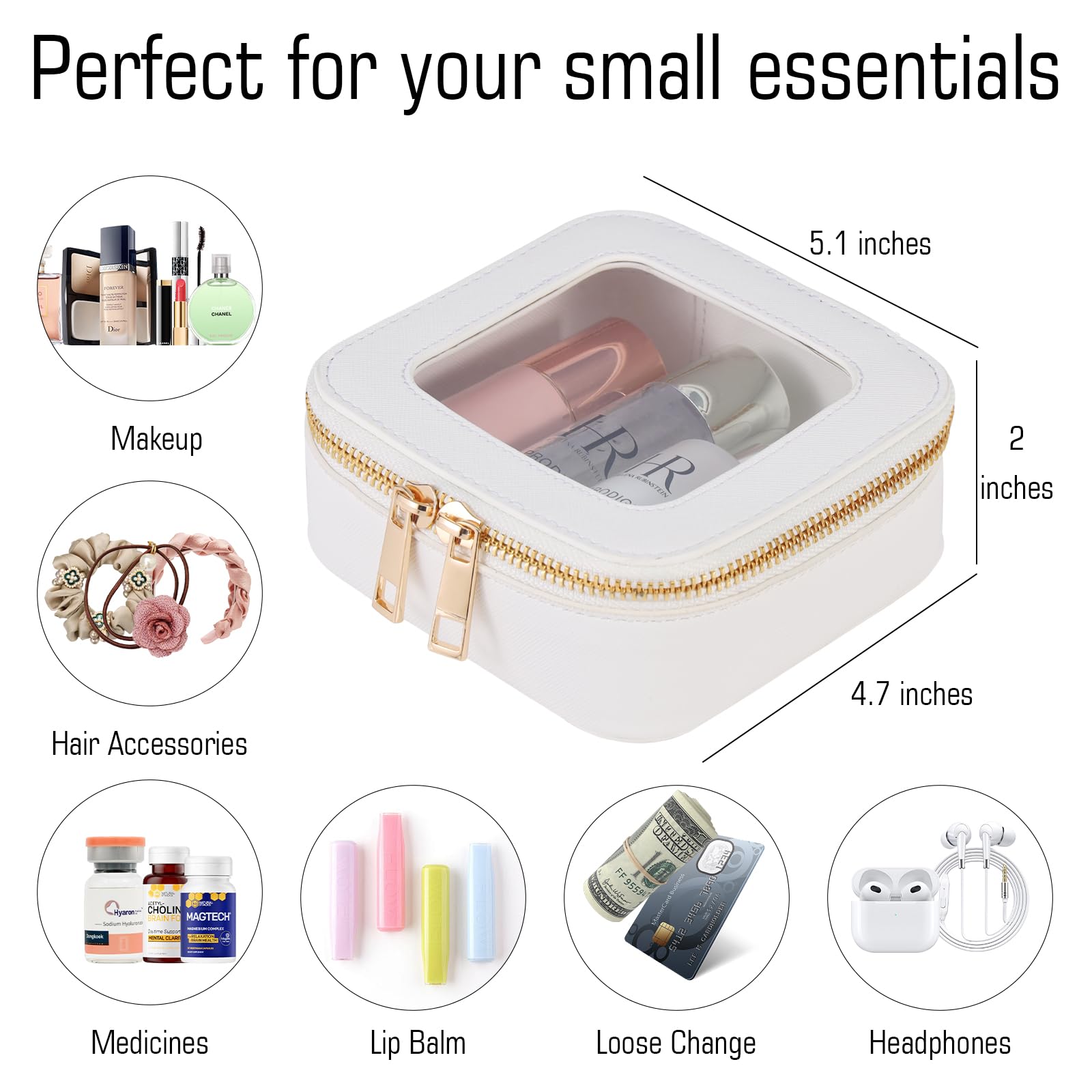 Mini Clear Makeup Bag with Zipper - Waterproof Cosmetic & Toiletry Organizer for Women - Travel, Purse, Car Storage | Perfect for Daily Essentials, Gym, Vacation & On-the-Go Organization