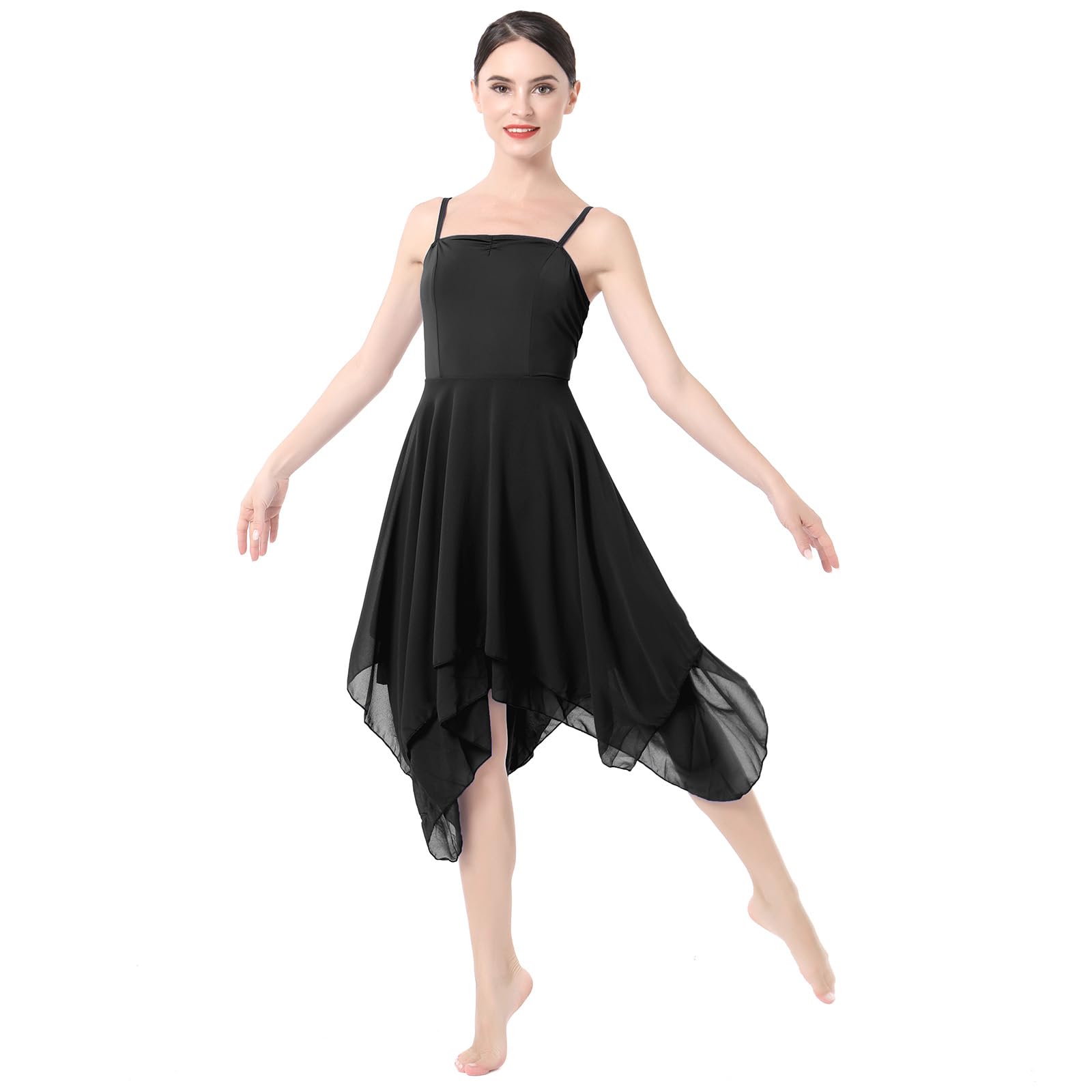 ODASDO Women's Lyrical Dance Costume - Modern Contemporary Ballet Dancewear, Spaghetti Strap Chiffon Flowy Dress for Performances, Recitals & Stage Shows