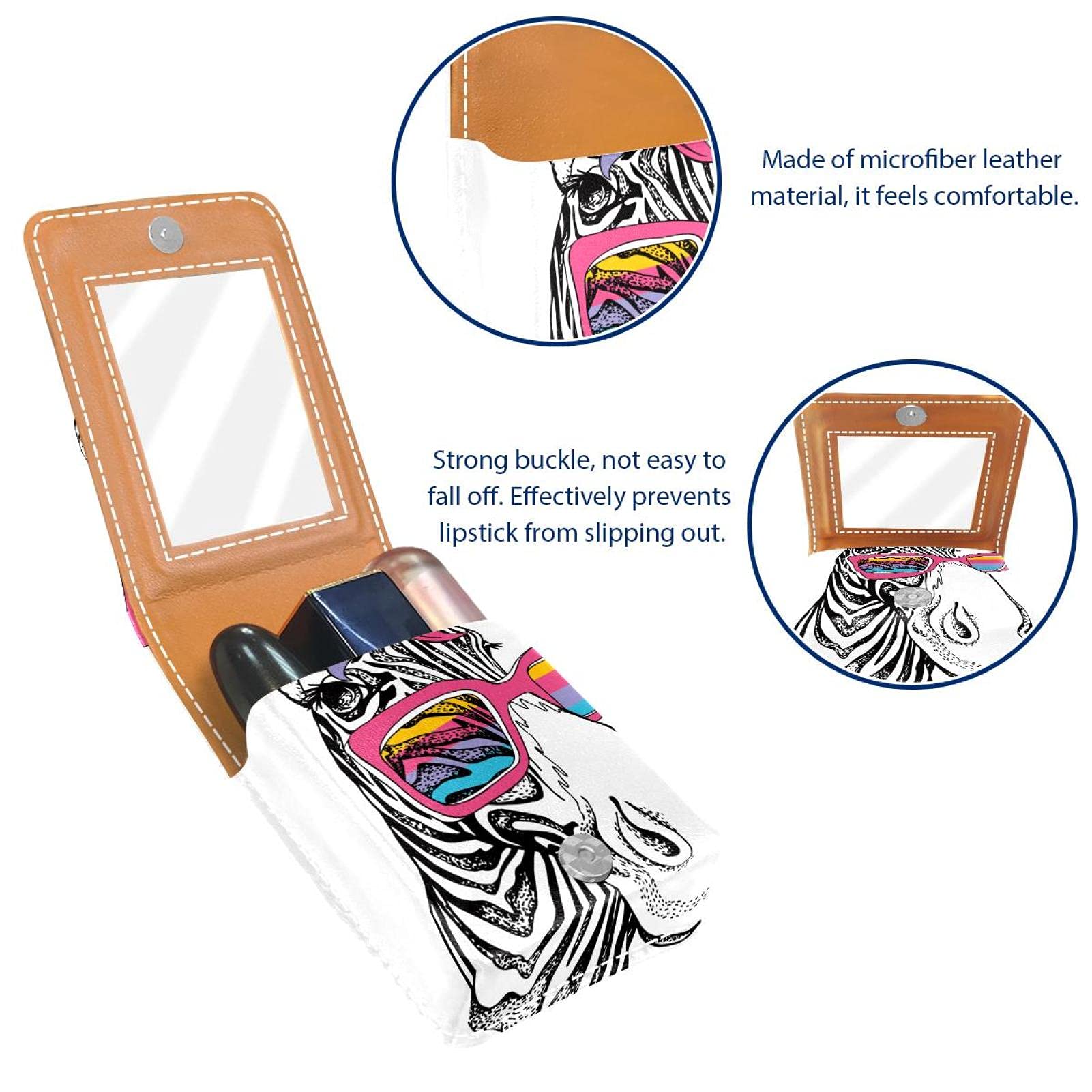 Cute Unicorn Zebra Lipstick Case with Mirror - Portable Lip Gloss Holder & Travel Makeup Bag - Mini Leather Cosmetic Pouch Holds 3 Lipsticks - Perfect for Travel, Purse & On-the-Go Touch Ups