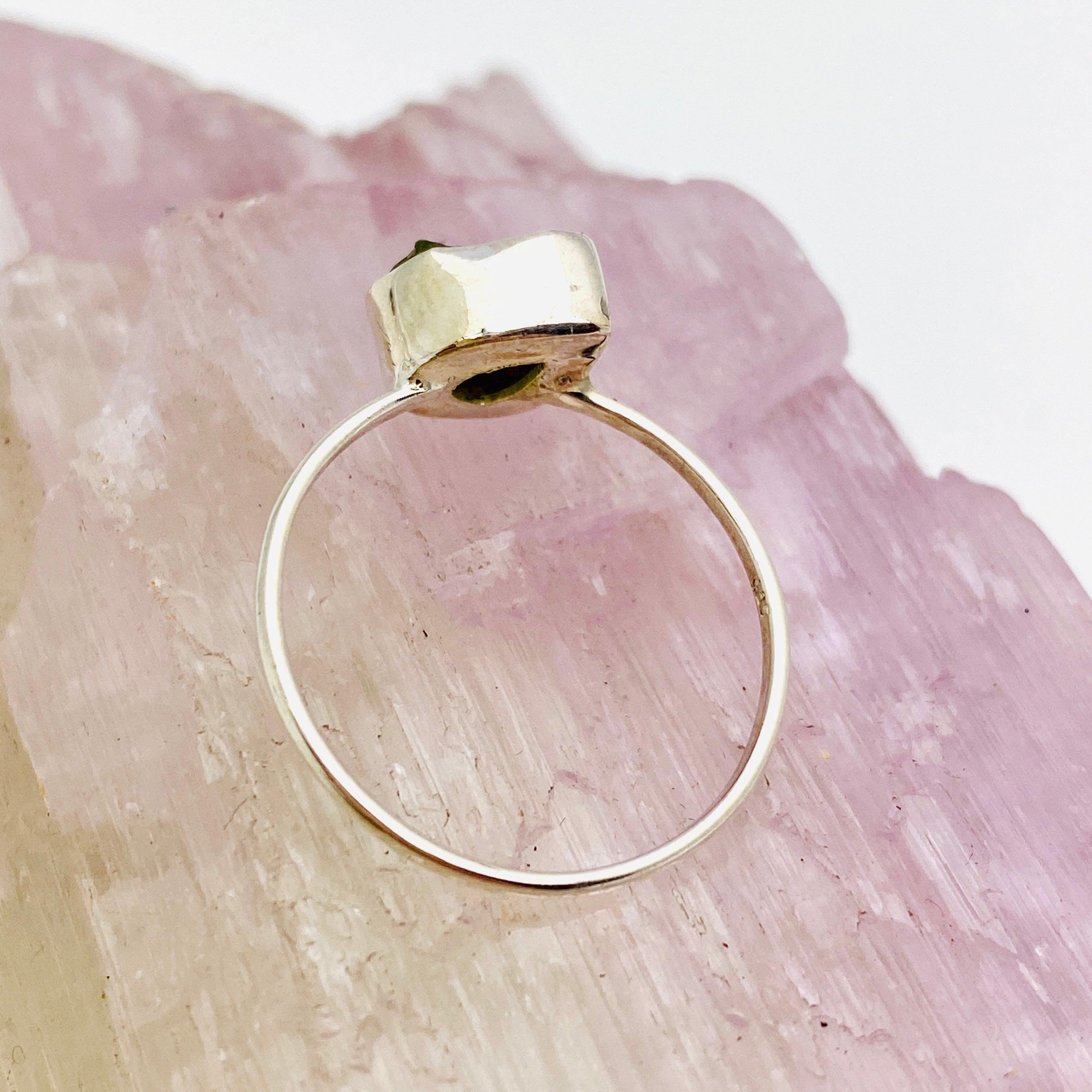 Peridot Raw Crystal Fine Band Ring R3701 PE - Natural Gemstone Jewelry for Women, Boho Chic Wedding & Everyday Wear