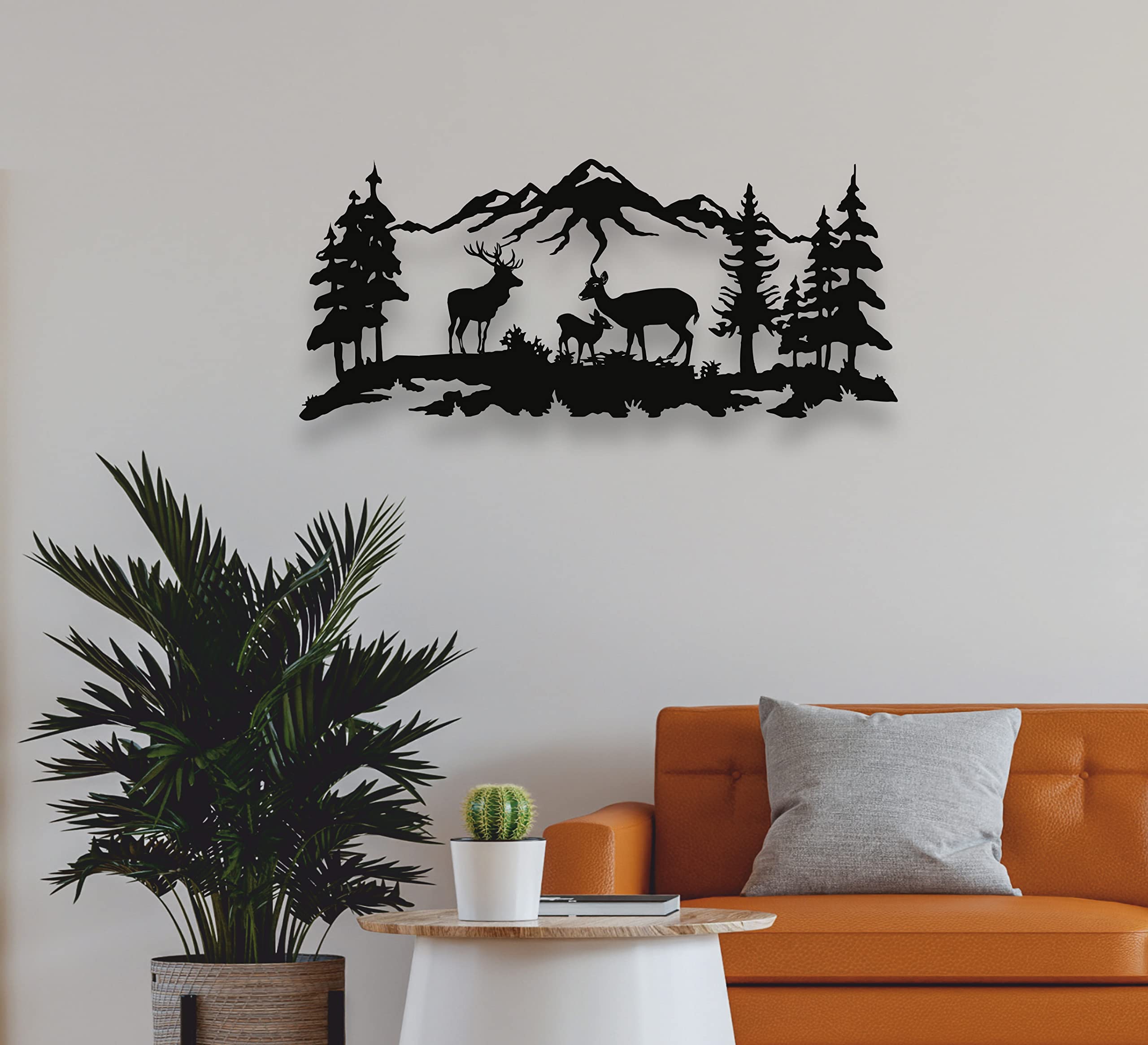 DEKADRON Metal Wall Art - Deer Family & Tree Decor for Home & Office - Modern Interior Wall Hangings (40