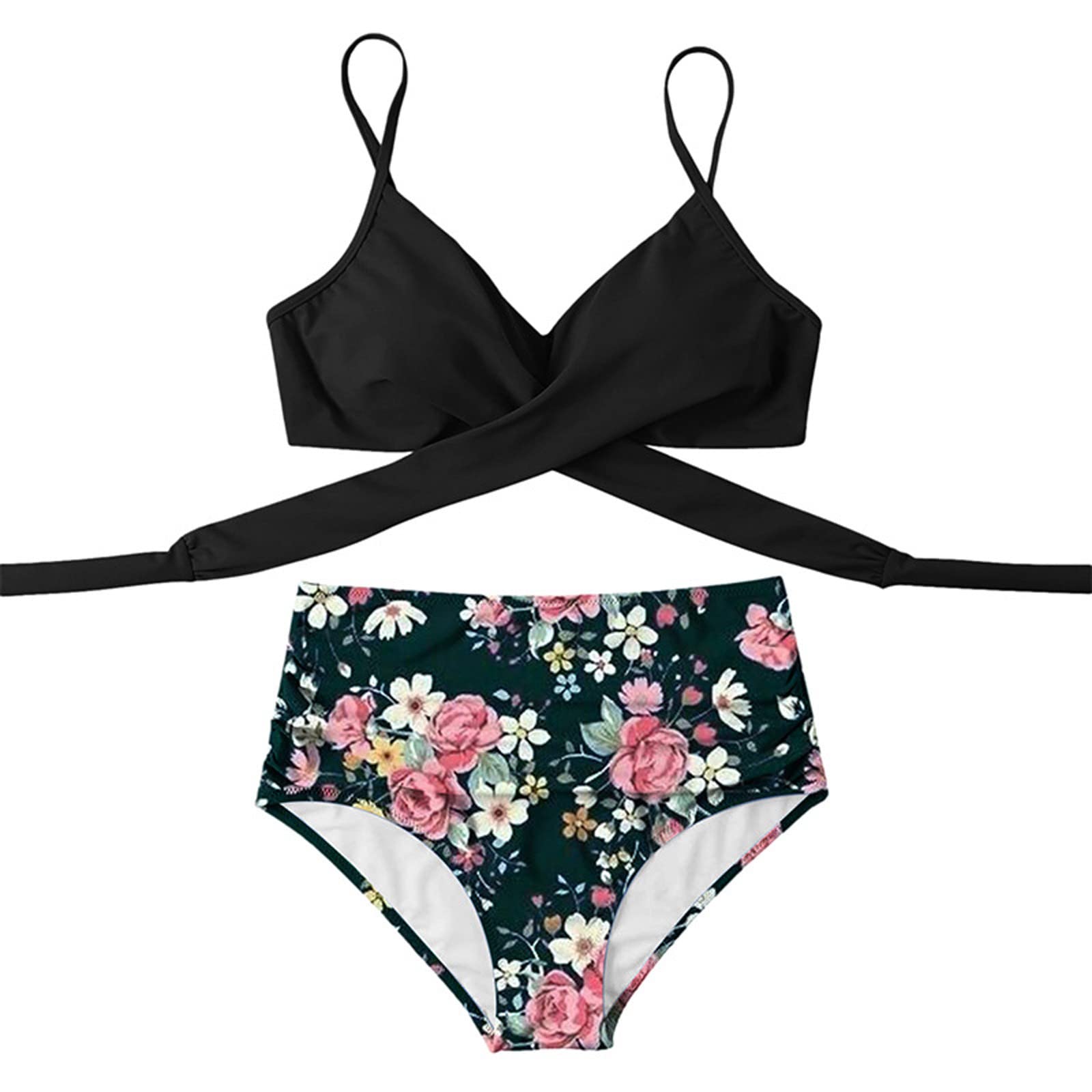 Sexy High Waist Push Up Bikini Set with Floral Print - Cross Back Swimsuit for Women | Perfect for Beach Vacation, Pool Party & Summer Getaways