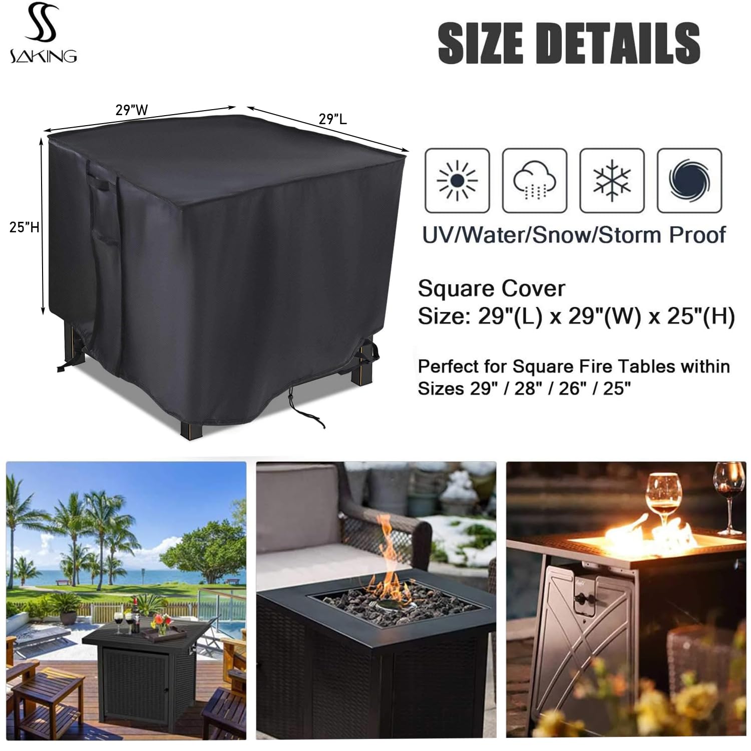 **28 Inch Square Fire Pit Cover - Heavy Duty Waterproof Fireplace Cover for Propane & Gas Fire Pits - 28 x 28 Inches - Perfect for Outdoor Patio, Deck, and Backyard Protection**