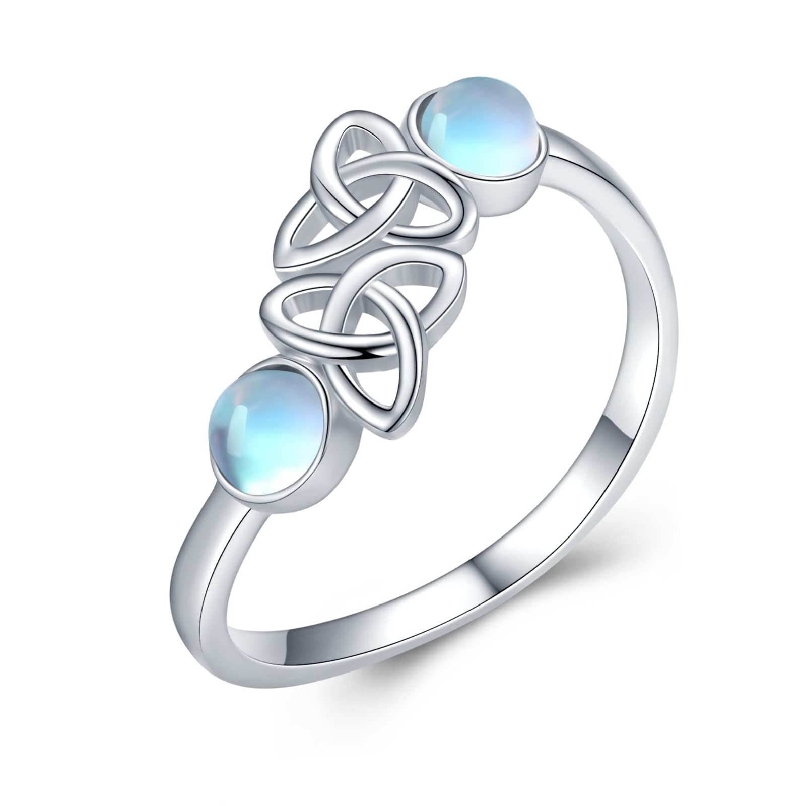 925 Sterling Silver Moonstone Ring - Celtic Knot Design with Rainbow Moonstone, Dainty & Trendy Jewelry Gift for Women & Girls (Elegant Gift Box Included) | Perfect for Everyday Wear, Special Occasions & Boho Fashion