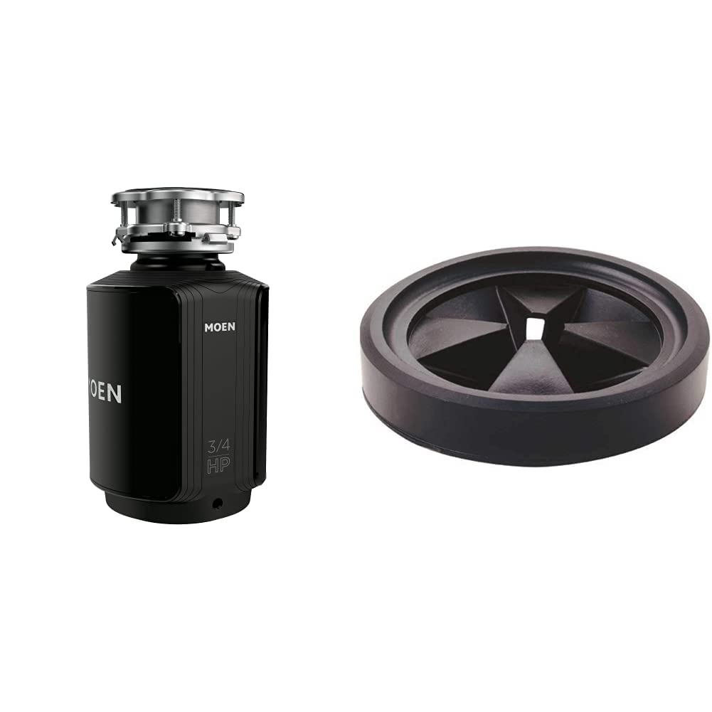 Moen GXS75C 3/4 HP Continuous Feed Garbage Disposal with Sound Reduction Technology - Includes Power Cord & InSinkErator SMG-00 Mounting Gasket (Black) - Perfect for Kitchen Waste Disposal & Quiet Operation