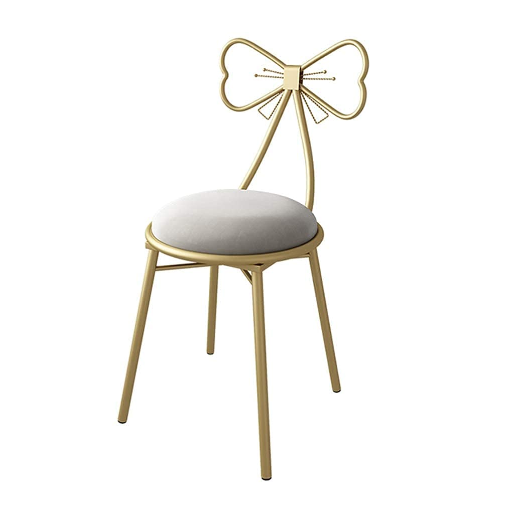 Luxury Velvet Makeup Vanity Chair with Wrought Iron Base - Soft & Comfortable Stool for Bedroom, Dressing Room, and Beauty Salon - Elegant Bow Design & Baking Lacquer Finish