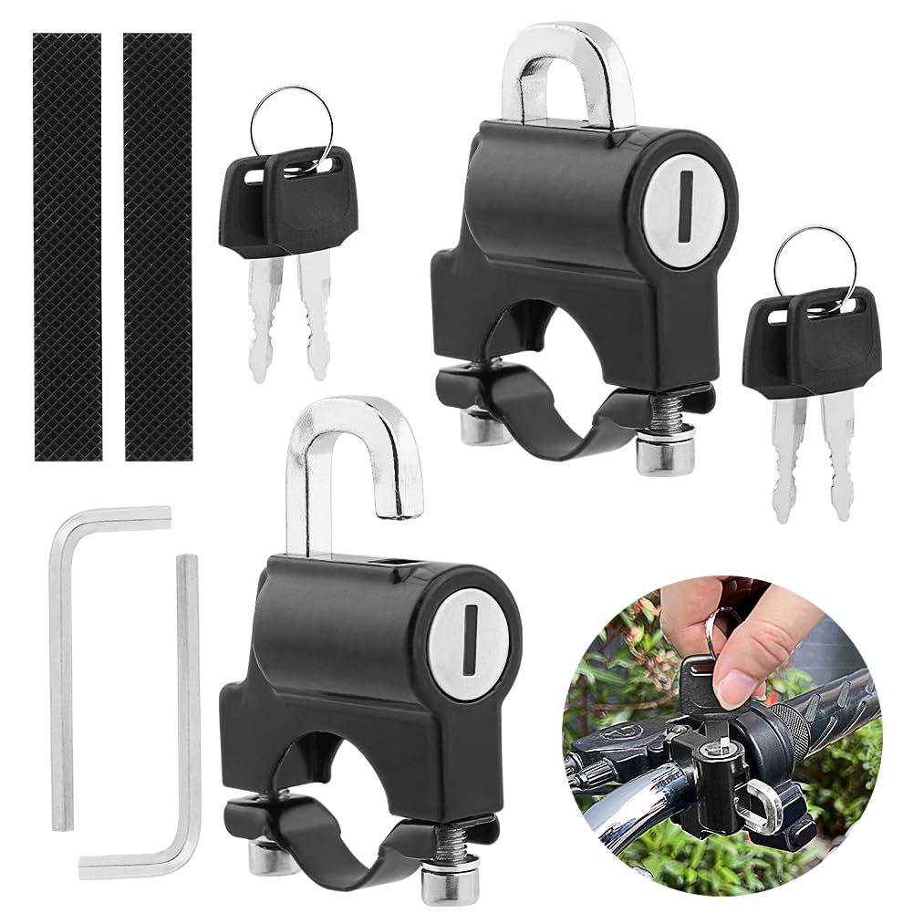 2 Pack Motorcycle Helmet Locks - Universal 22-24mm Handlebar Mount for Motorbikes & Bikes - Durable Black Helmet Security Accessories (Perfect for Parking, Commuting & Outdoor Riding)