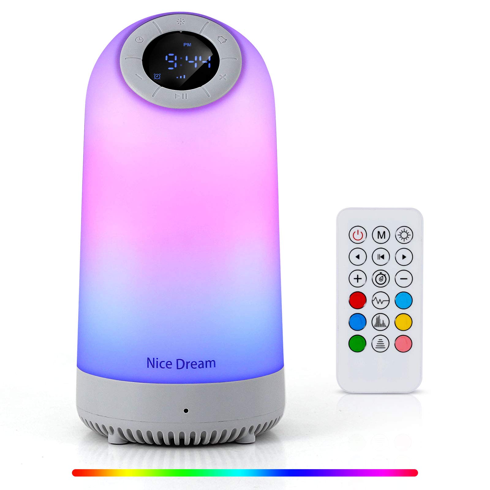 Bluetooth Night Light Speaker Lamp with Remote & Touch Control - RGB Color Changing, Dimmable Warm Light, Alarm Clock Timer - FM Radio/MicroSD/AUX Support for Bedroom, Home Decor & Relaxation