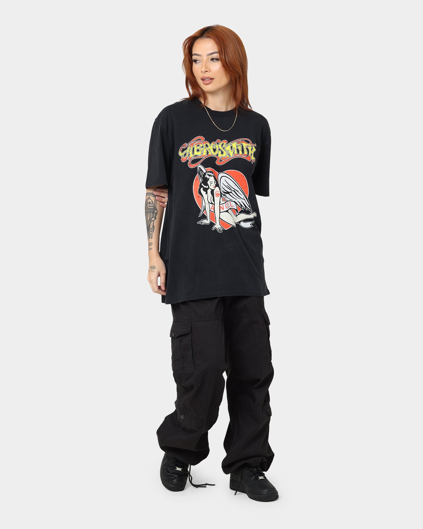 Vintage Aerosmith Angel Heart Graphic T-Shirt - Washed Black Retro Rock Band Tee for Concerts & Casual Wear