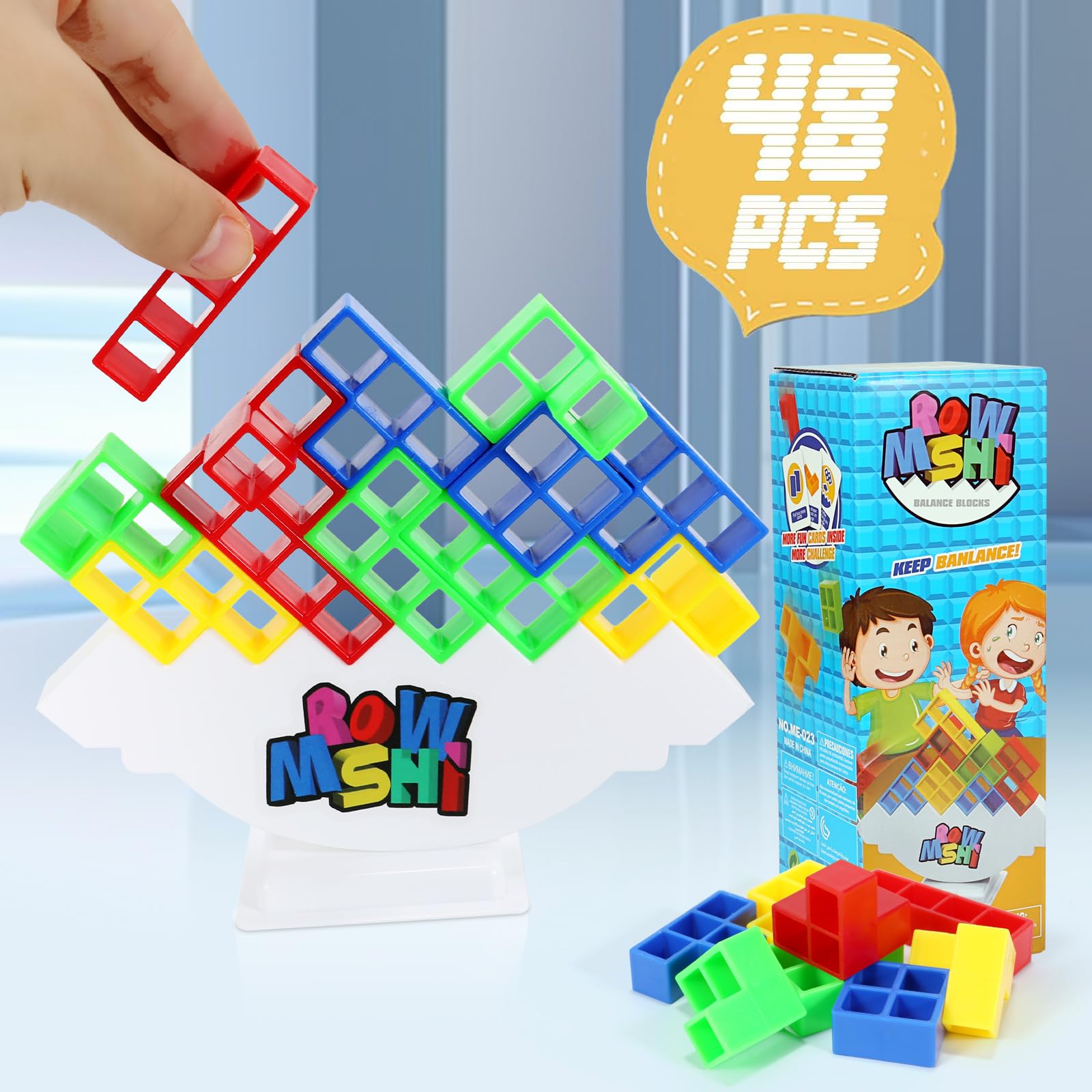 Stacking Balance Game for Kids & Adults - 48PCS Team Building Toy for Family Fun