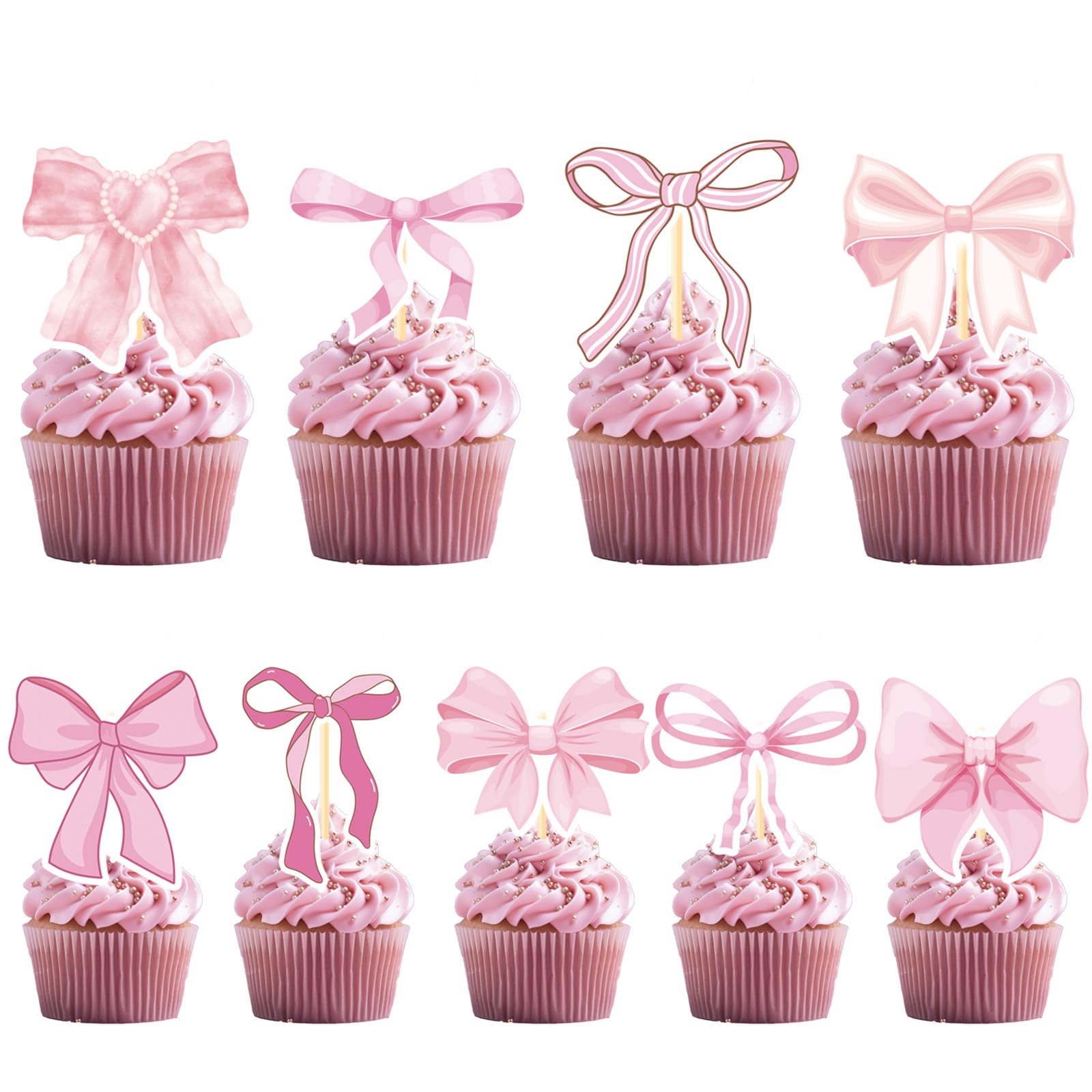 POP PARTY Coquette Birthday Decorations - 36PCS Pink Bow Cupcake Toppers & Party Decorations for Girls, Women | Cute Bow Themed Party Supplies for Birthday, Baby Shower, Bridal Shower & Tea Party