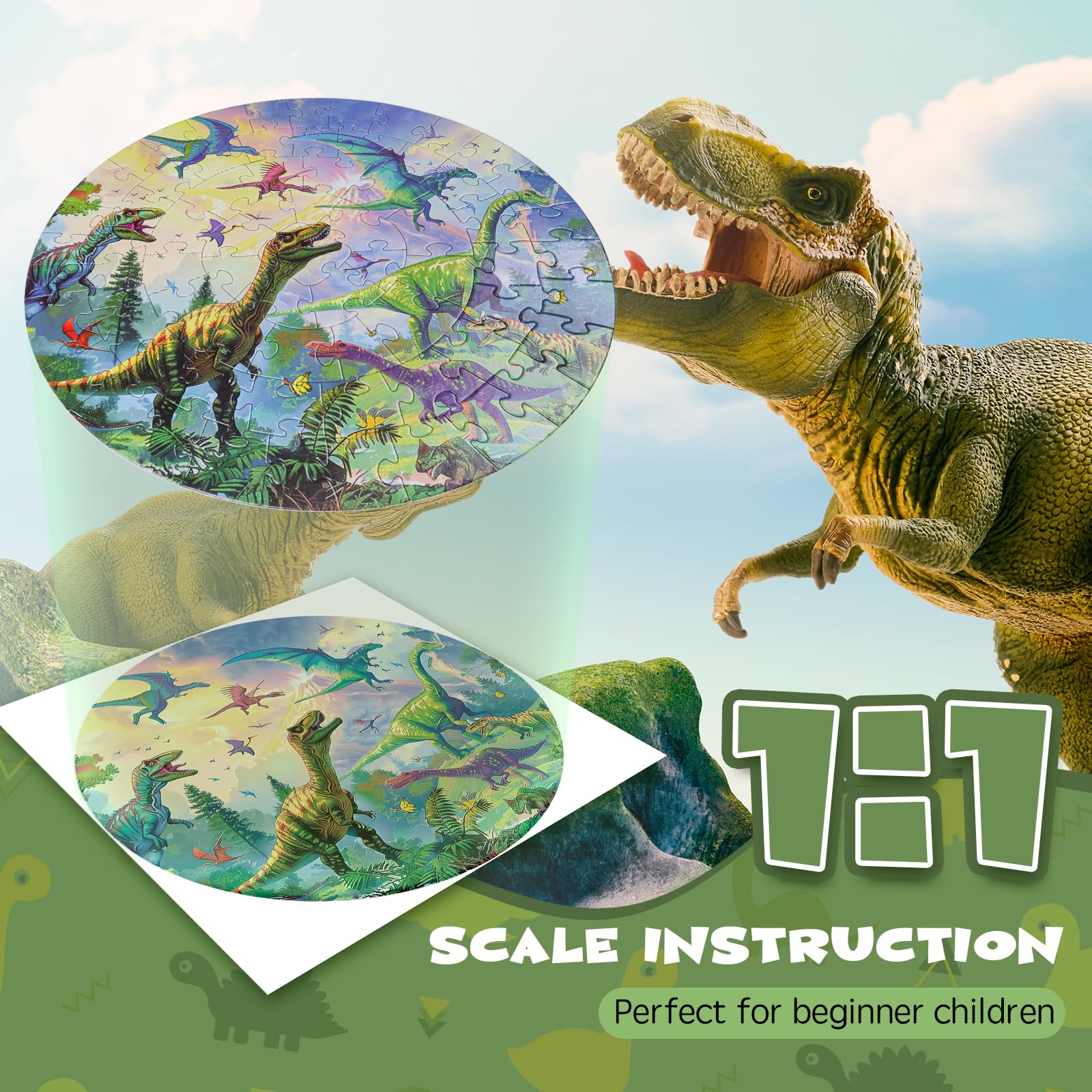 Dinosaur Floor Puzzles for Kids Ages 3-8 | 70 Piece Jumbo Round Jigsaw Puzzle | Preschool Learning & Educational Toys Gift for Boys & Girls | Perfect for Playtime, Classroom Activities & Birthday Gifts