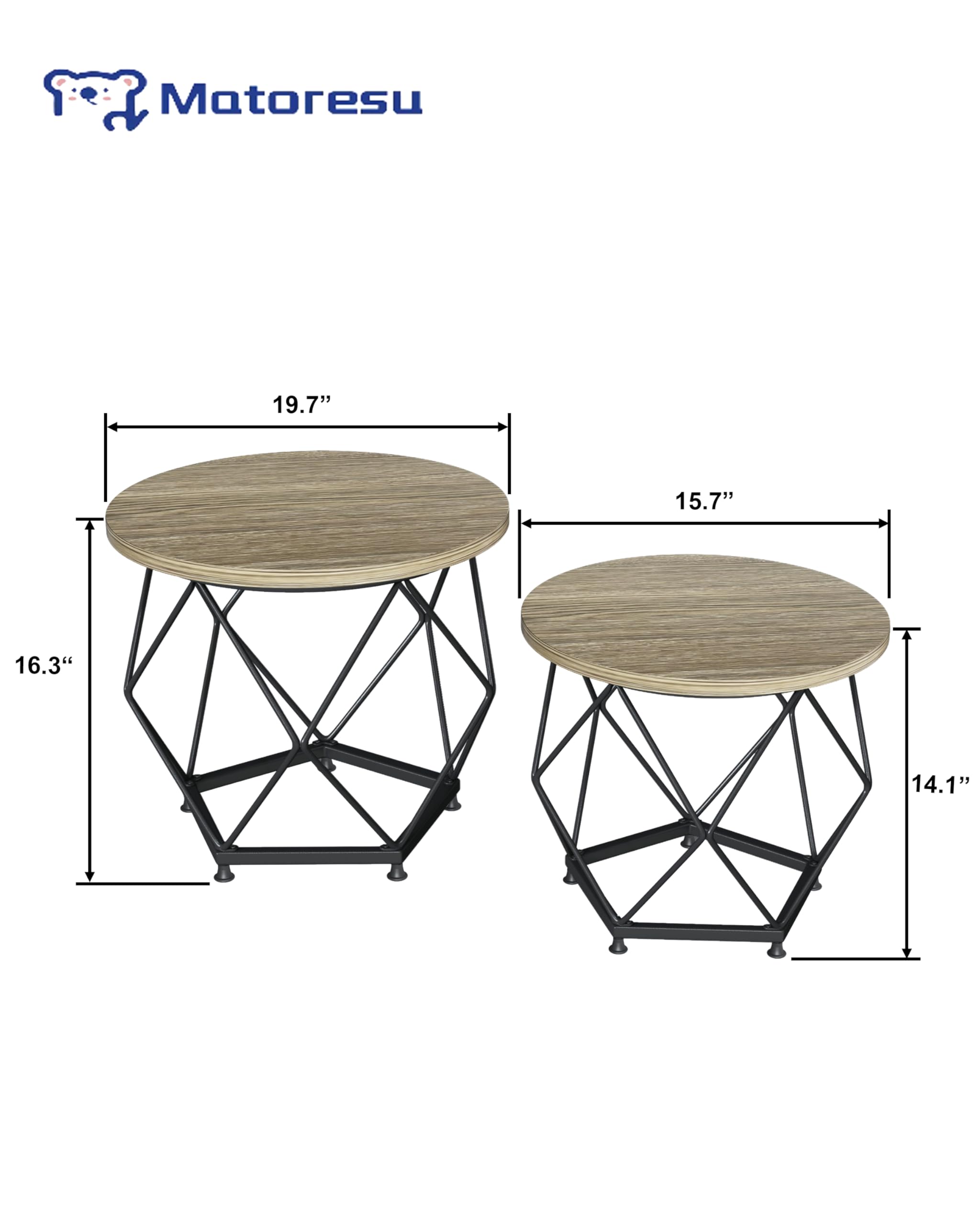 Modern Round Coffee Table Set of 2 - Sturdy Metal Frame Side Tables for Living Room, Bedroom & Office - Easy Assembly Home Decor Accent Pieces - Perfect for Small Spaces, Sofa End Tables and Coffee Table Replacement