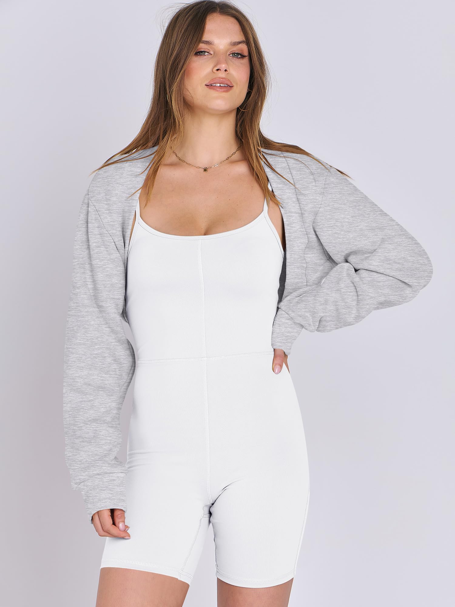 ANRABESS Women's Cropped Sweatshirt Long Sleeve Bolero Cardigan - Open Front Shrug with Thumb Holes for Workout & Y2K Fashion | Preppy Style Tops for Casual Wear, Gym & Streetwear
