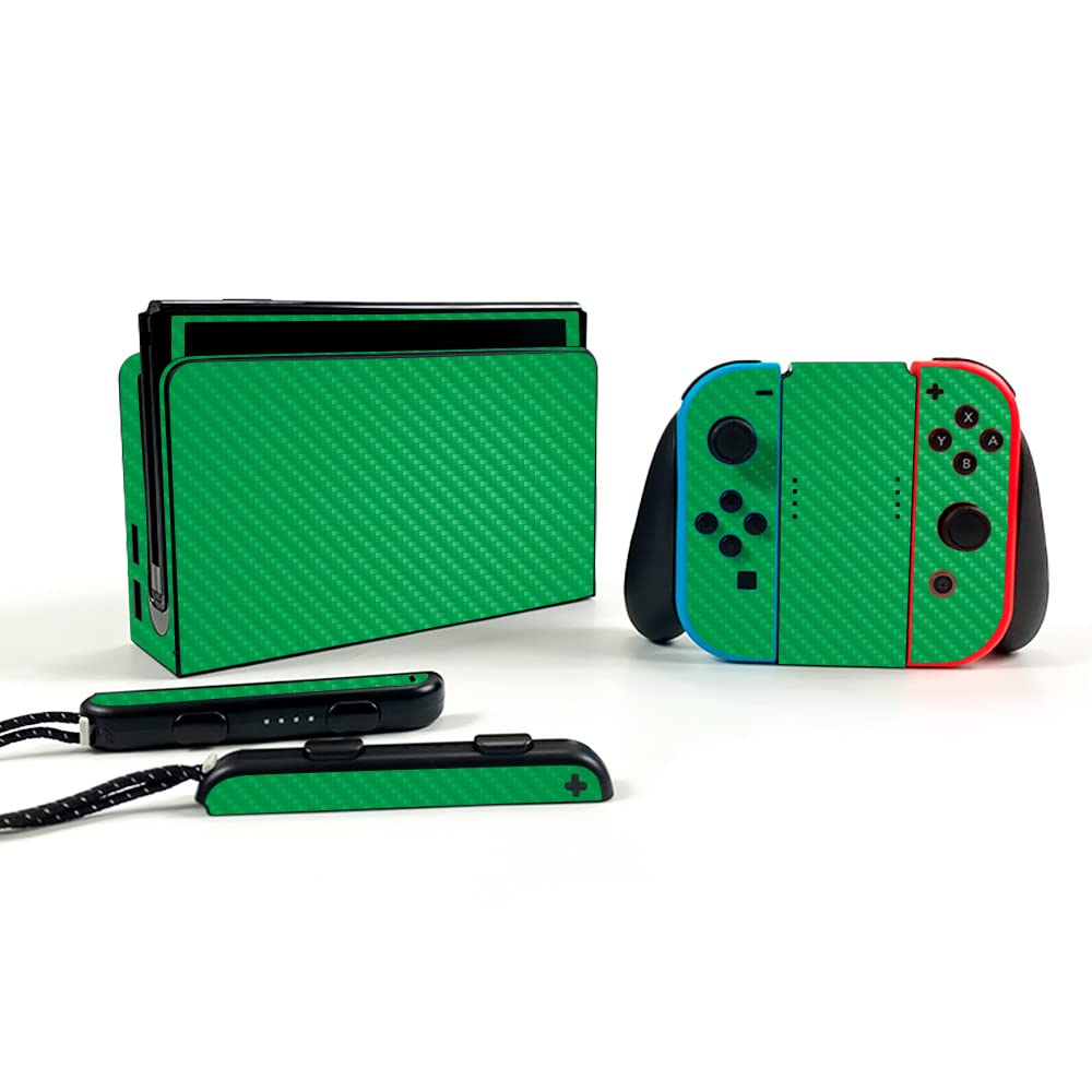 Premium Carbon Fiber Skin for Nintendo Switch OLED - Solid Green | Protective & Durable Textured Cover | Easy to Apply, Remove & Change Styles | Made in USA | Perfect for Gaming, Travel & Home Entertainment