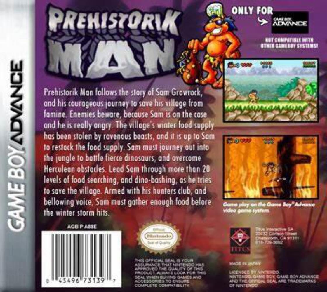 Prehistorik Man Game for Game Boy Advance - Classic Retro Action Adventure Game for Kids & Adults - Perfect for Travel, Gifts & Nostalgic Gaming