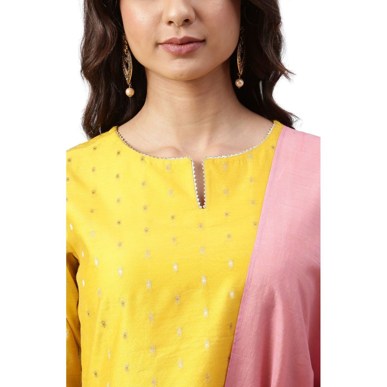 Elegant Yellow and Gold Printed Chanderi Silk Kurta Set for Women | Traditional Indian Ethnic Wear | Perfect for Festivals, Weddings & Special Occasions