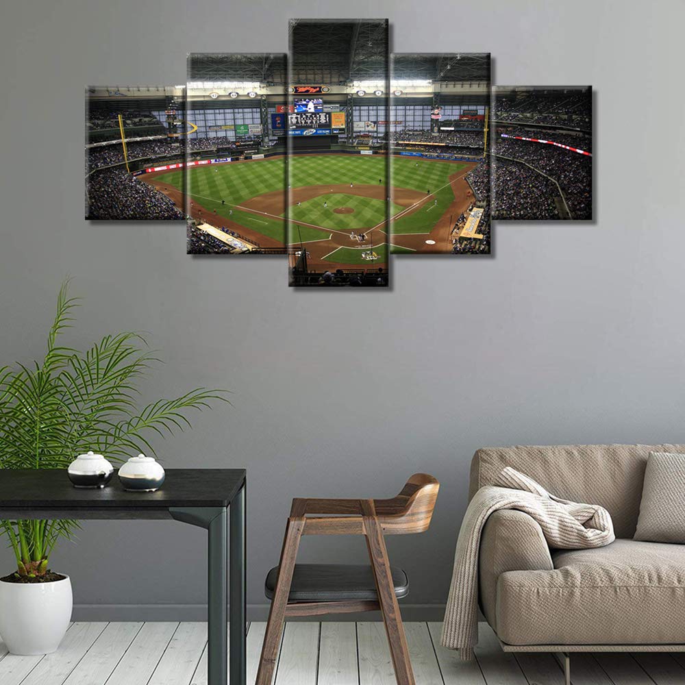 TUMOVO 5-Piece Baseball Stadium Wall Art Set - Framed Canvas Baseball Field Panoramic Painting - Modern Sports Decor for Living Room, Man Cave & Office - Ready to Hang 60