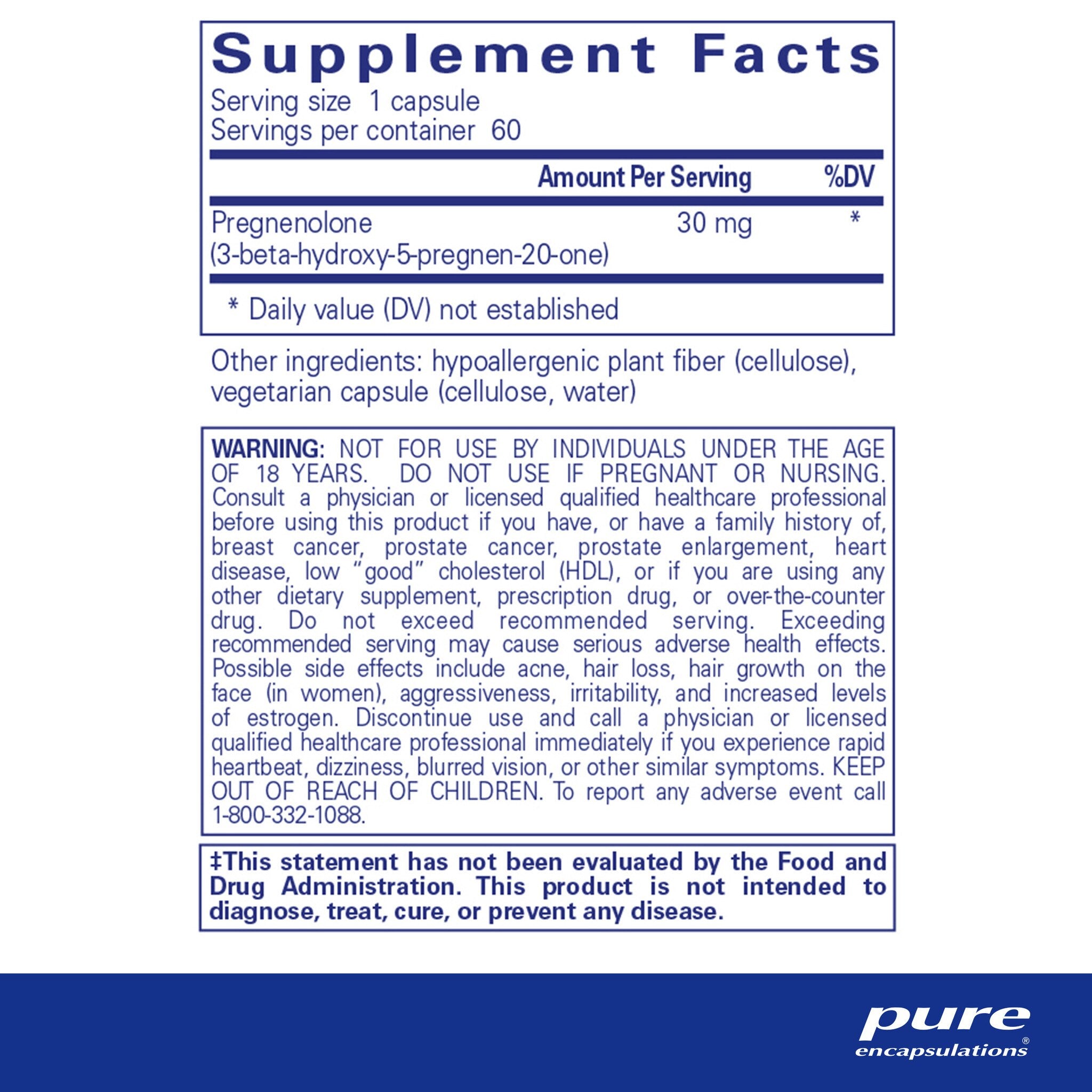 Pure Encapsulations Pregnenolone 30 mg Supplement - Hormone Support for Stress Relief & Cognitive Function - Supports Adrenal Health & Mood Balance - Perfect for Daily Wellness Routine & Anti-Aging