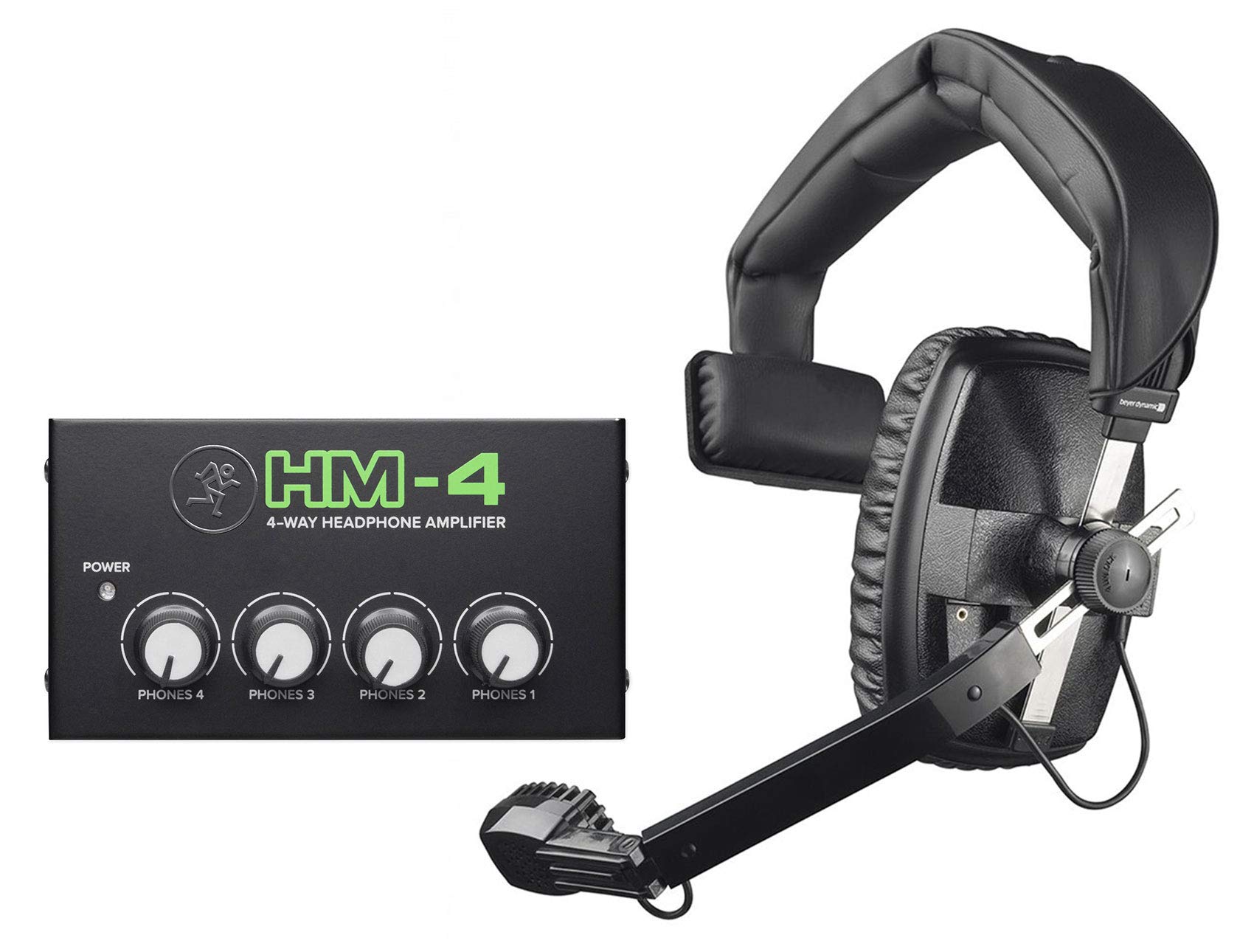 Beyerdynamic DT 108 400 Ohm Professional Single-Ear Broadcast Headset with Microphone & Mackie HM-4 4-Channel Headphone Amplifier - Ideal for Radio Studios, Podcasting, and Live Broadcasting