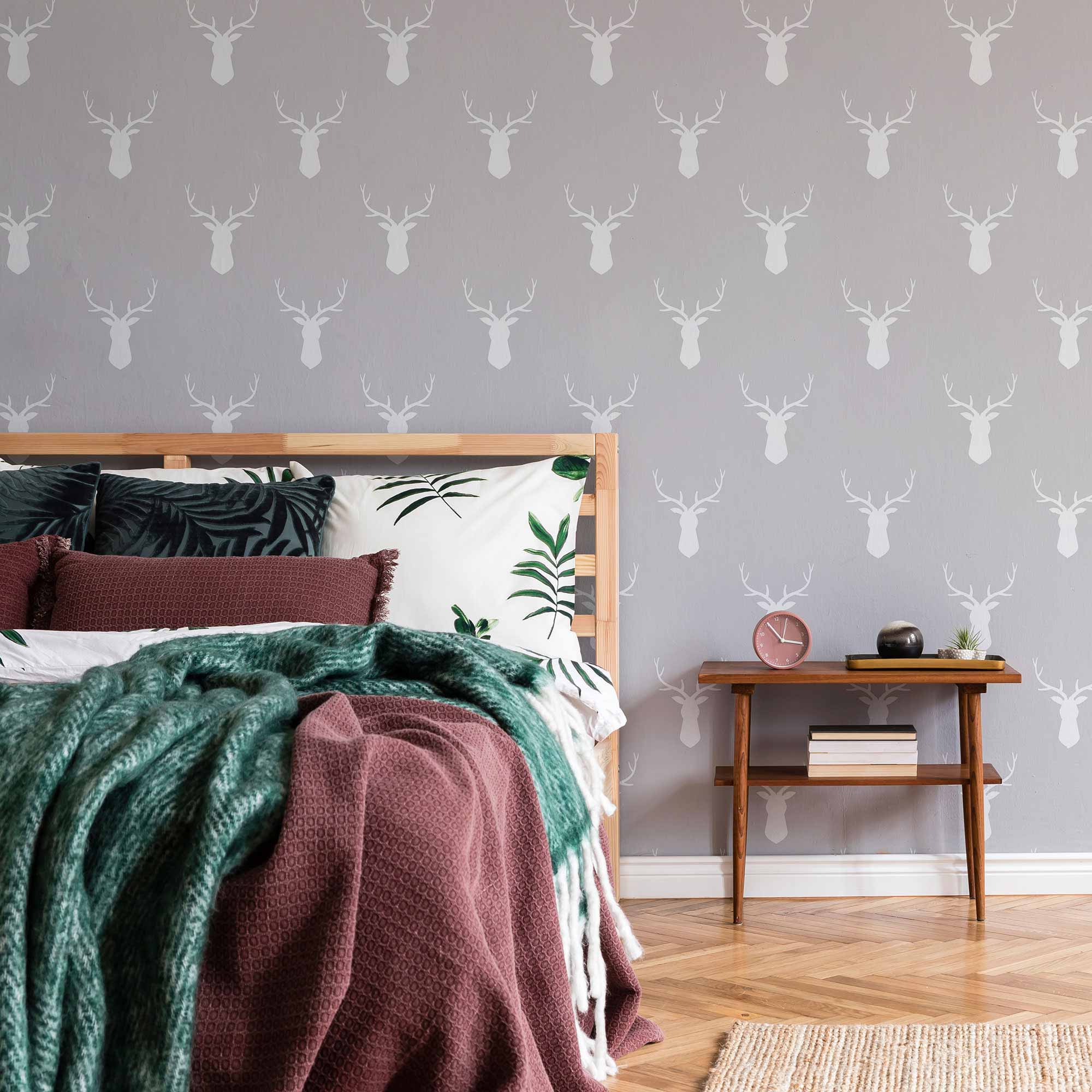 Grey Reindeer Peel and Stick Removable Wallpaper 8266 - Self-Adhesive Holiday Decoration for Bedroom, Nursery, and Living Room Walls - Perfect for Christmas Home Decor